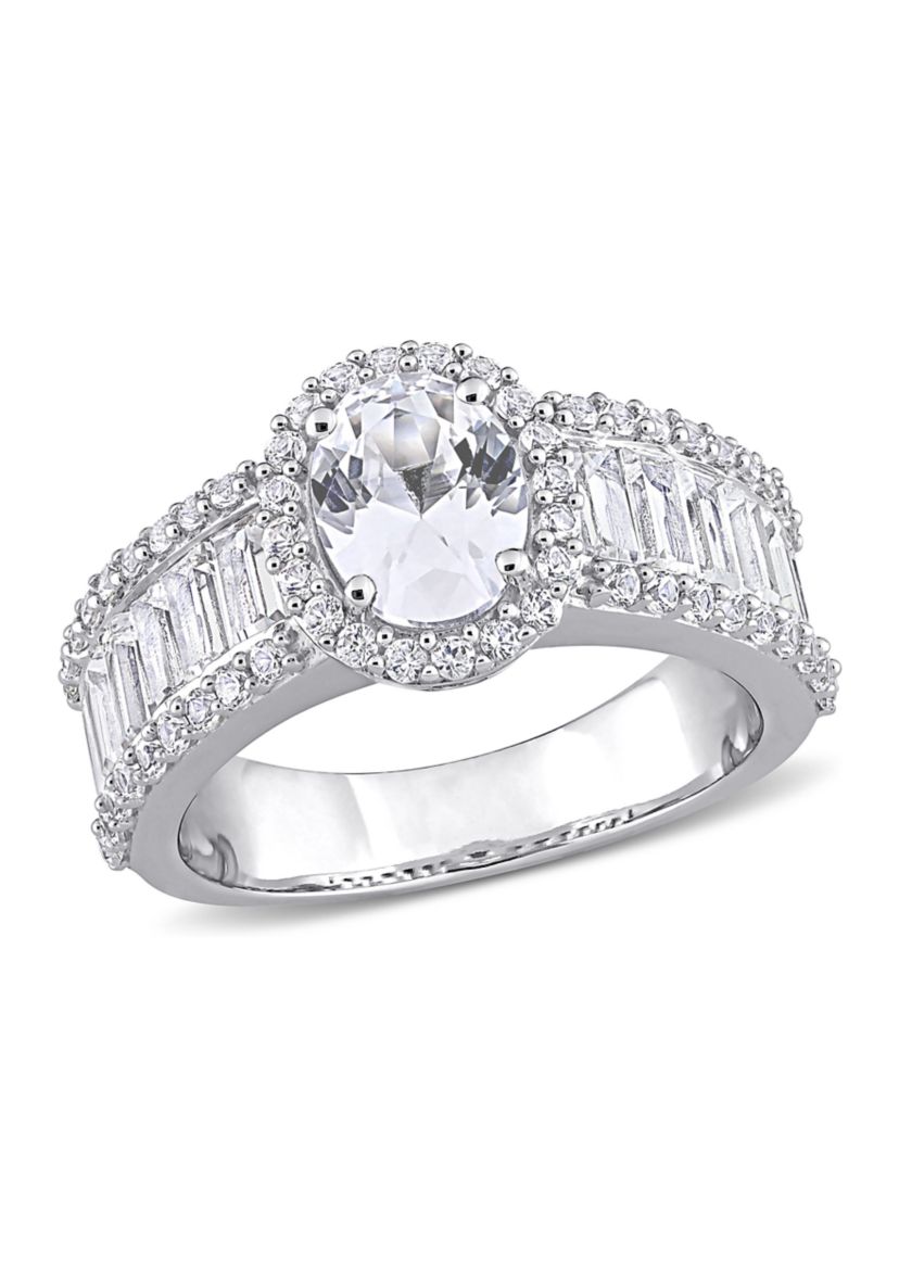 Lab Created 4.6 CT TGW Created White Sapphire Oval Halo Ring in 10k White Gold