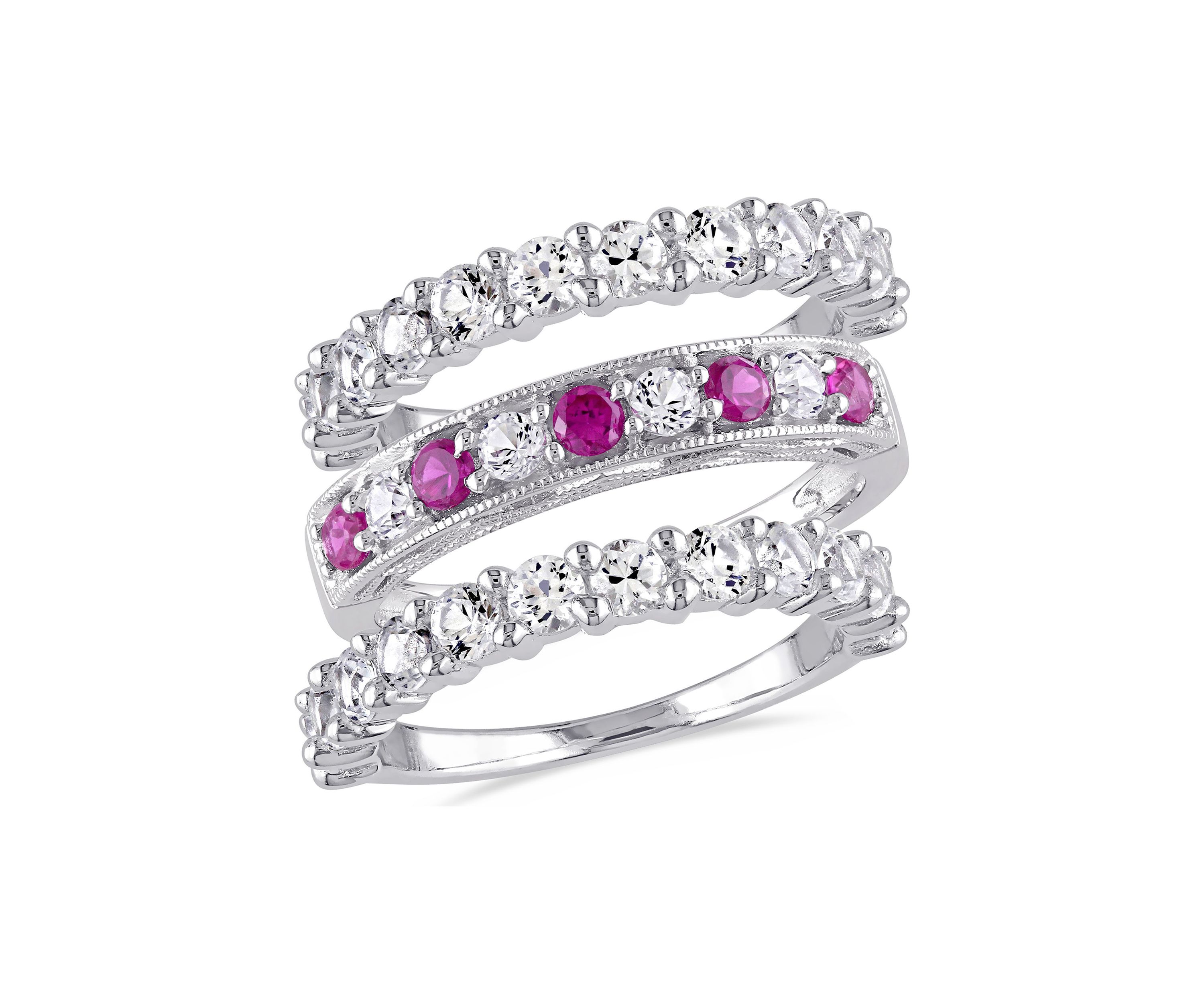 Lab Created 3-Piece Set Created Ruby and Created White Sapphire Semi-Eternity Stackable Ring Set in Sterling Silver