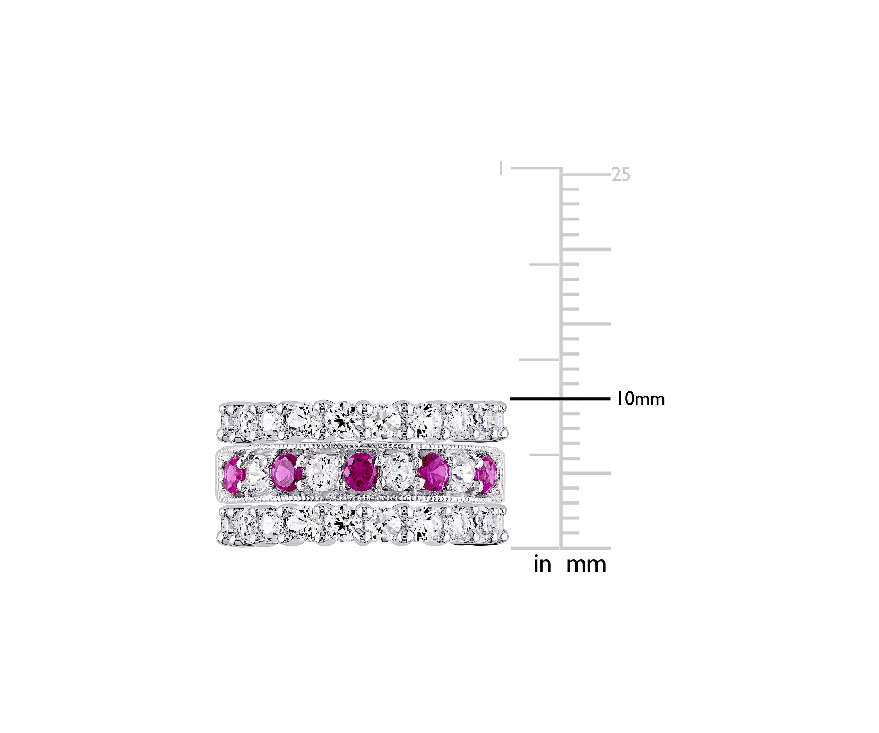 Lab Created 3-Piece Set Created Ruby and Created White Sapphire Semi-Eternity Stackable Ring Set in Sterling Silver