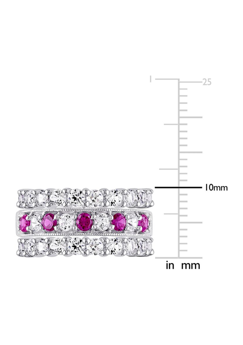 Lab Created 3-Piece Set Created Ruby and Created White Sapphire Semi-Eternity Stackable Ring Set in Sterling Silver