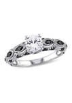 1 ct. t.w. Created White Sapphire and 1/4 ct. t.w. Black Diamond Engagement Ring in 10k White Gold