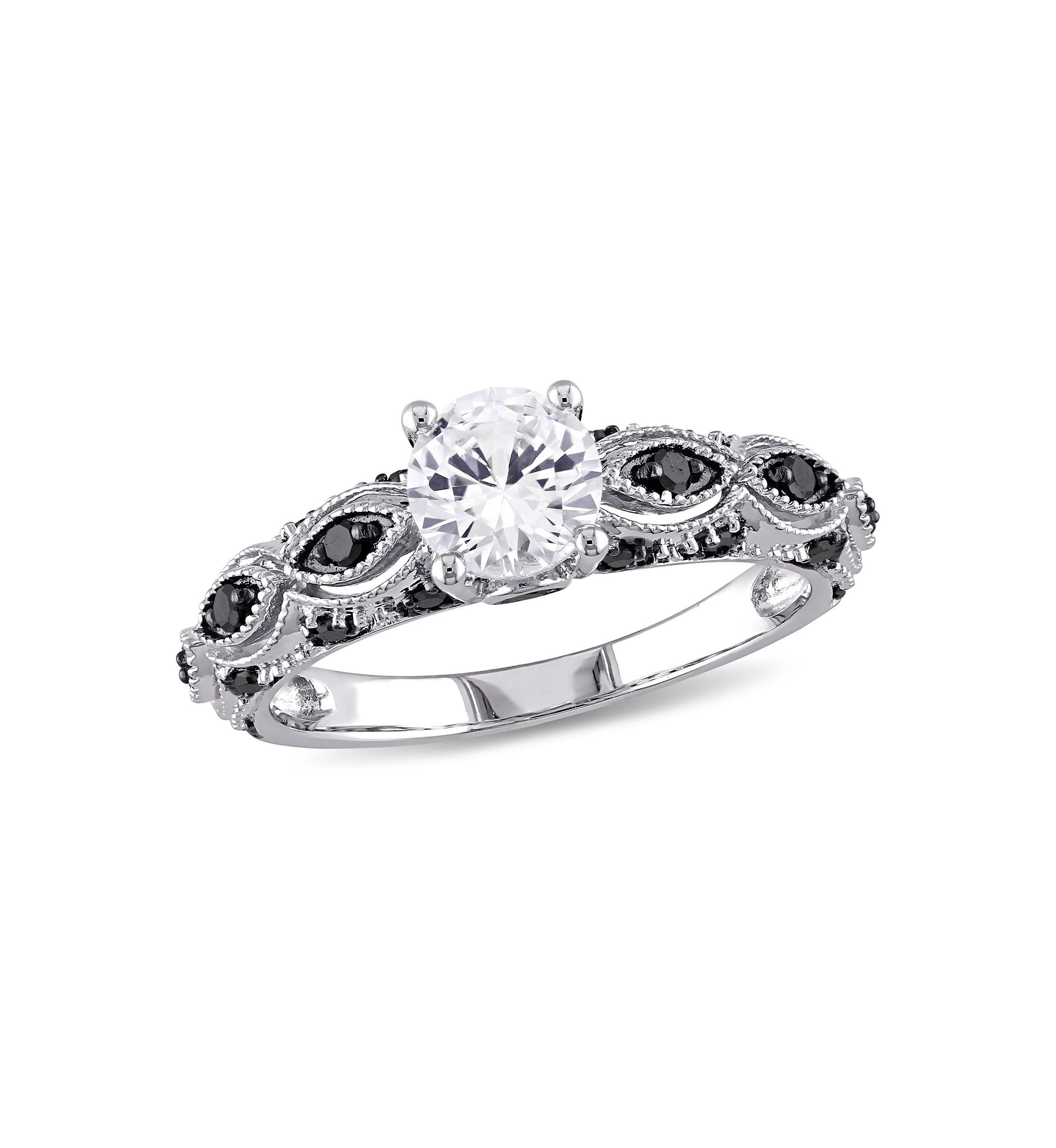 Lab Created Created White Sapphire and 1/4 CT TW Black Diamond Engagement Ring in 10k White Gold