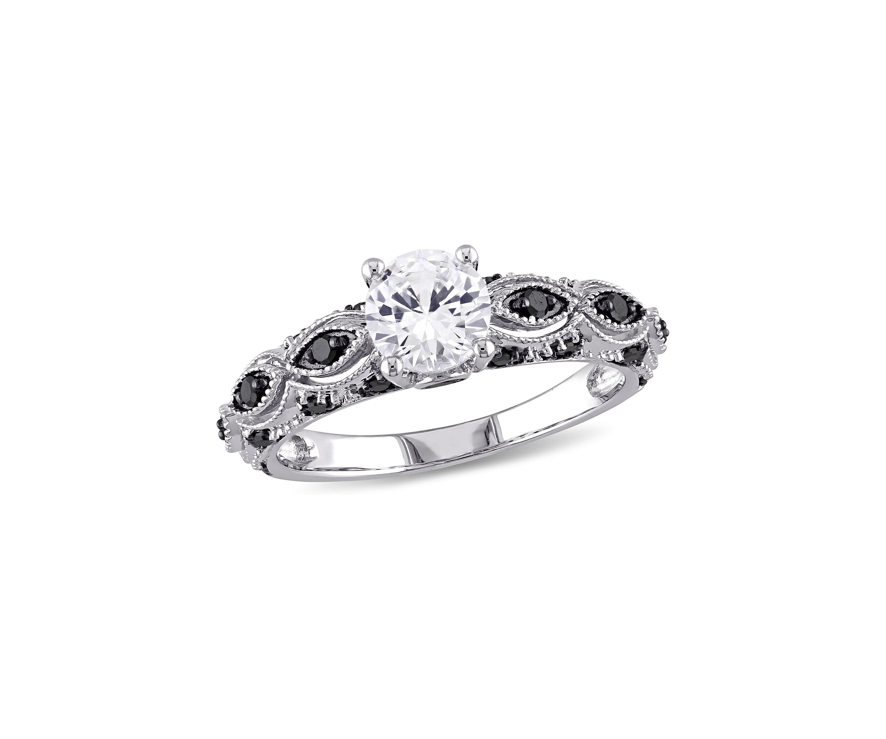 Lab Created Created White Sapphire and 1/4 CT TW Black Diamond Engagement Ring in 10k White Gold