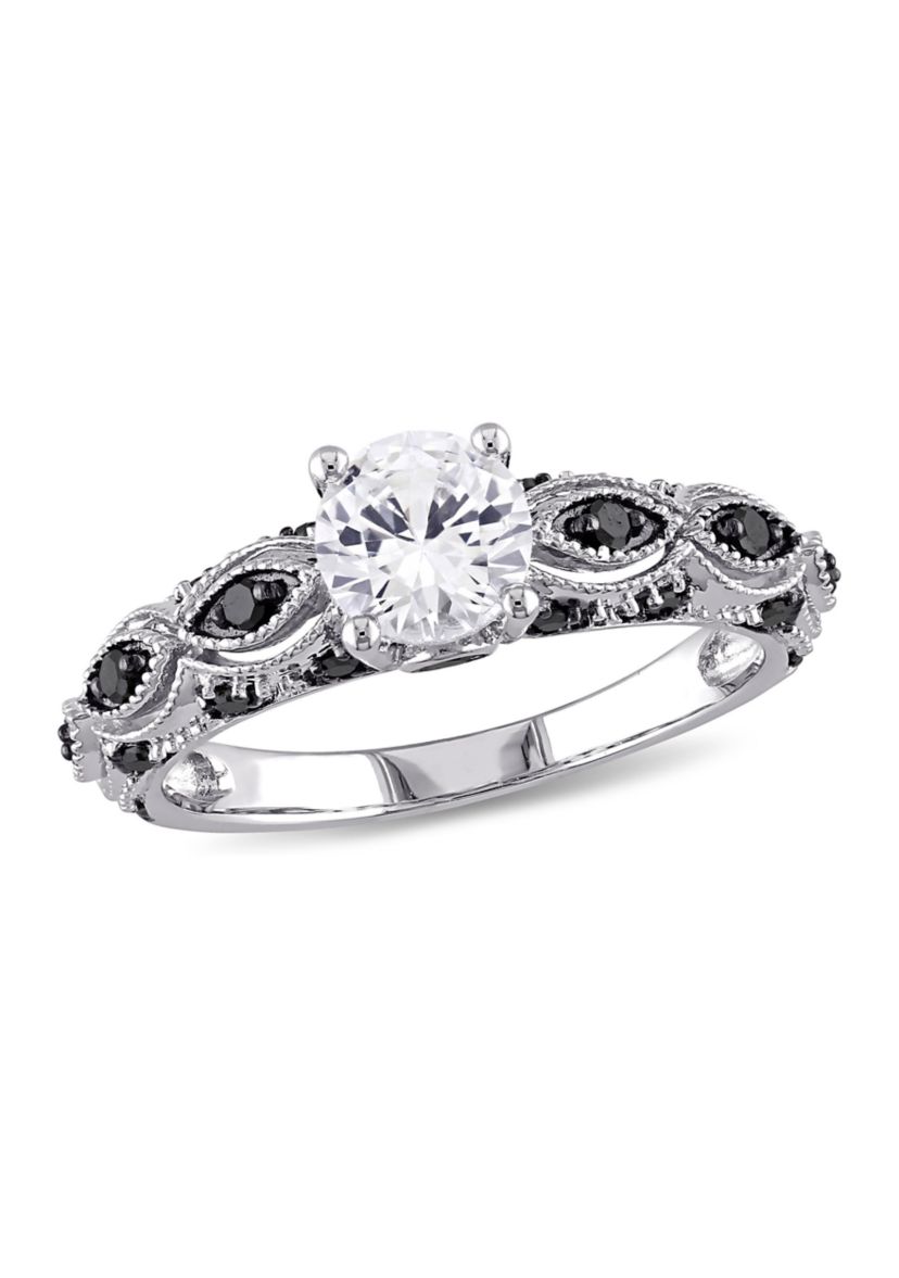 Lab Created Created White Sapphire and 1/4 CT TW Black Diamond Engagement Ring in 10k White Gold
