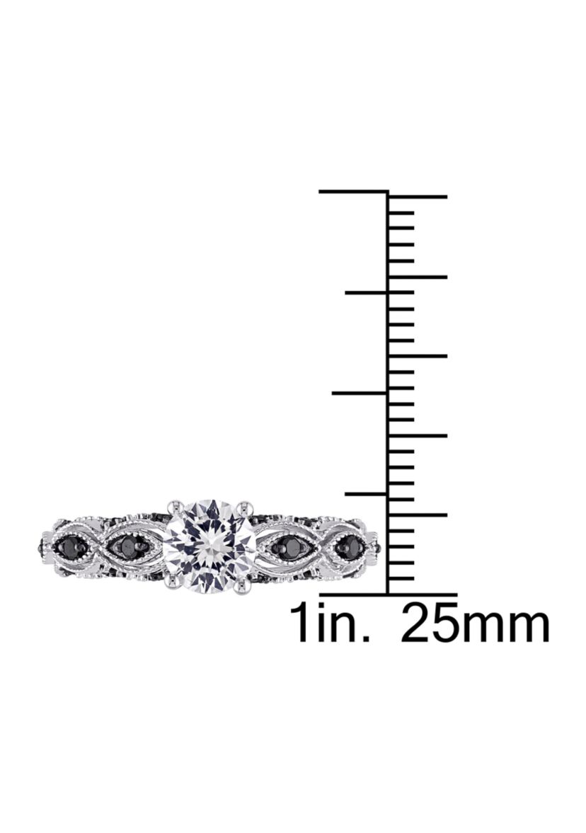 Lab Created Created White Sapphire and 1/4 CT TW Black Diamond Engagement Ring in 10k White Gold