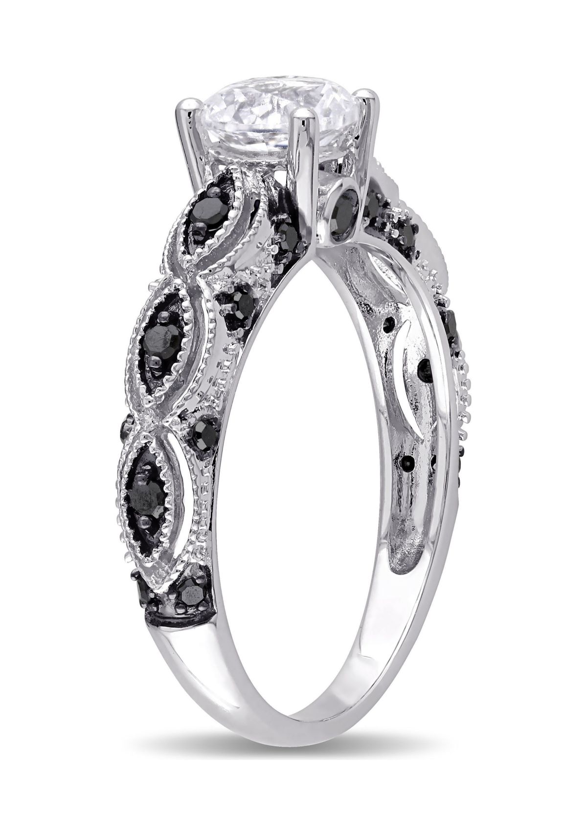 Lab Created Created White Sapphire and 1/4 CT TW Black Diamond Engagement Ring in 10k White Gold