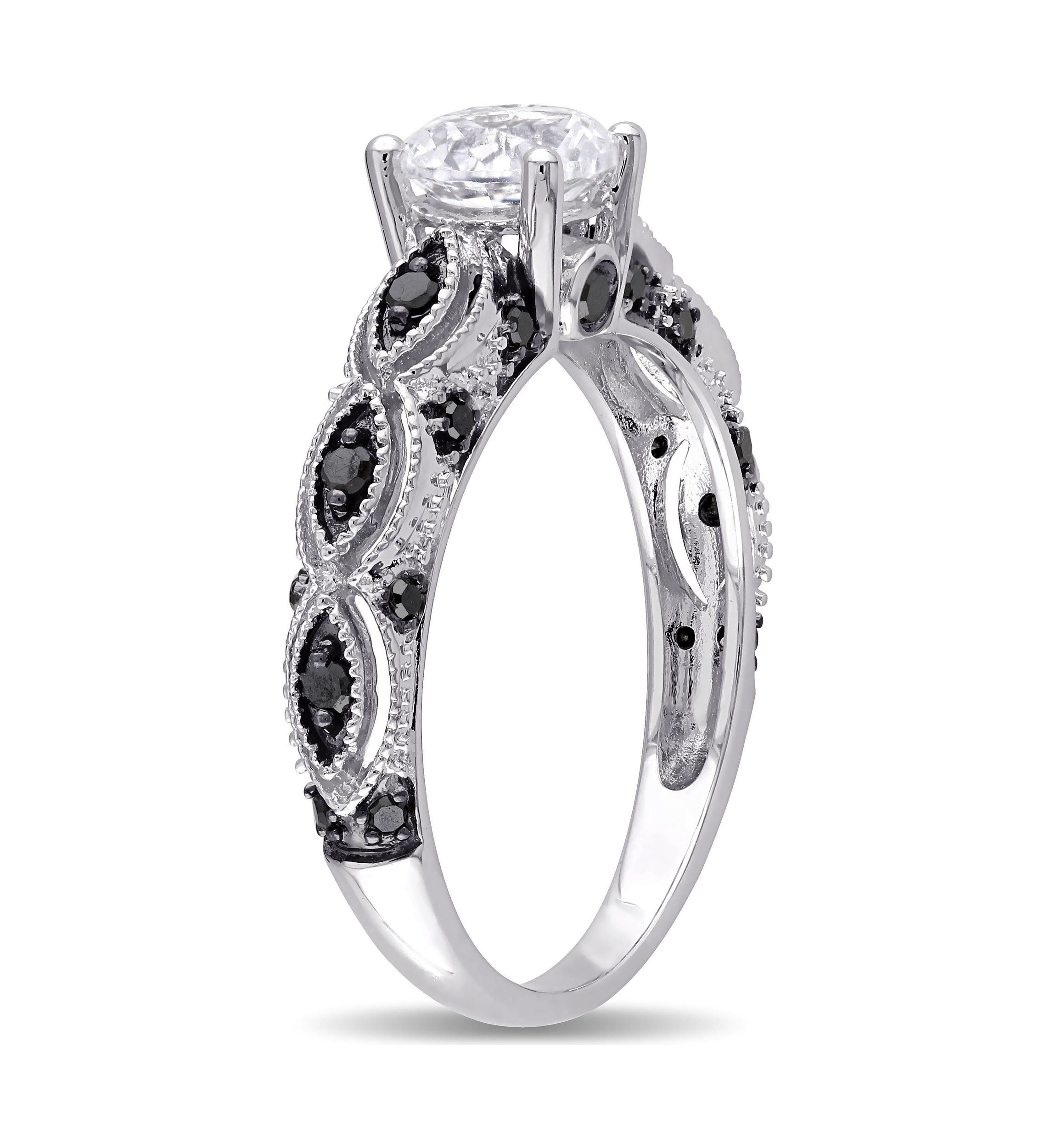 Lab Created Created White Sapphire and 1/4 CT TW Black Diamond Engagement Ring in 10k White Gold