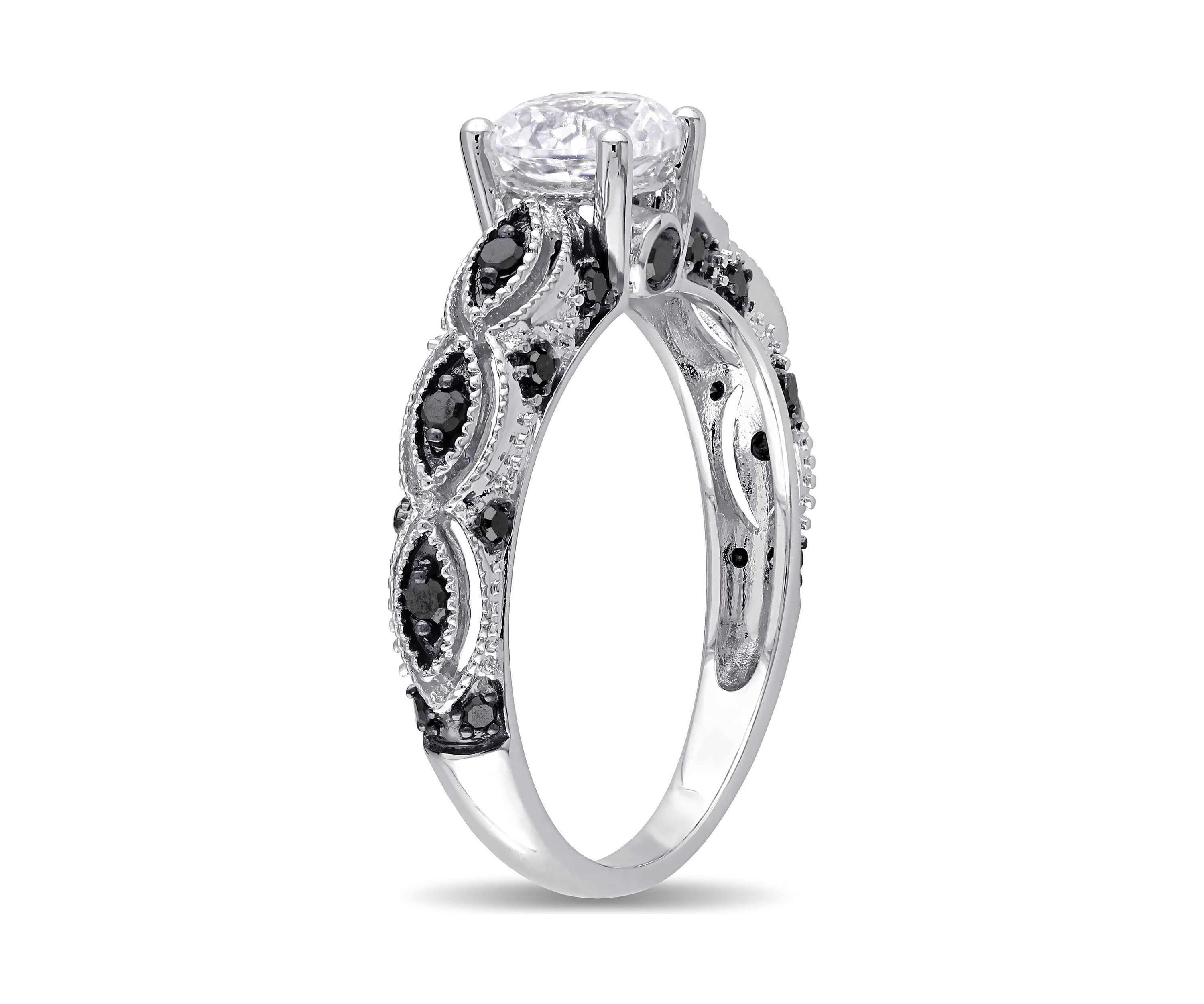Lab Created Created White Sapphire and 1/4 CT TW Black Diamond Engagement Ring in 10k White Gold