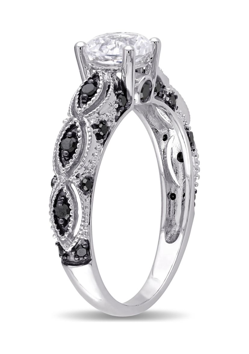 Lab Created Created White Sapphire and 1/4 CT TW Black Diamond Engagement Ring in 10k White Gold