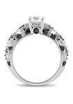 1 ct. t.w. Created White Sapphire and 1/4 ct. t.w. Black Diamond Engagement Ring in 10k White Gold
