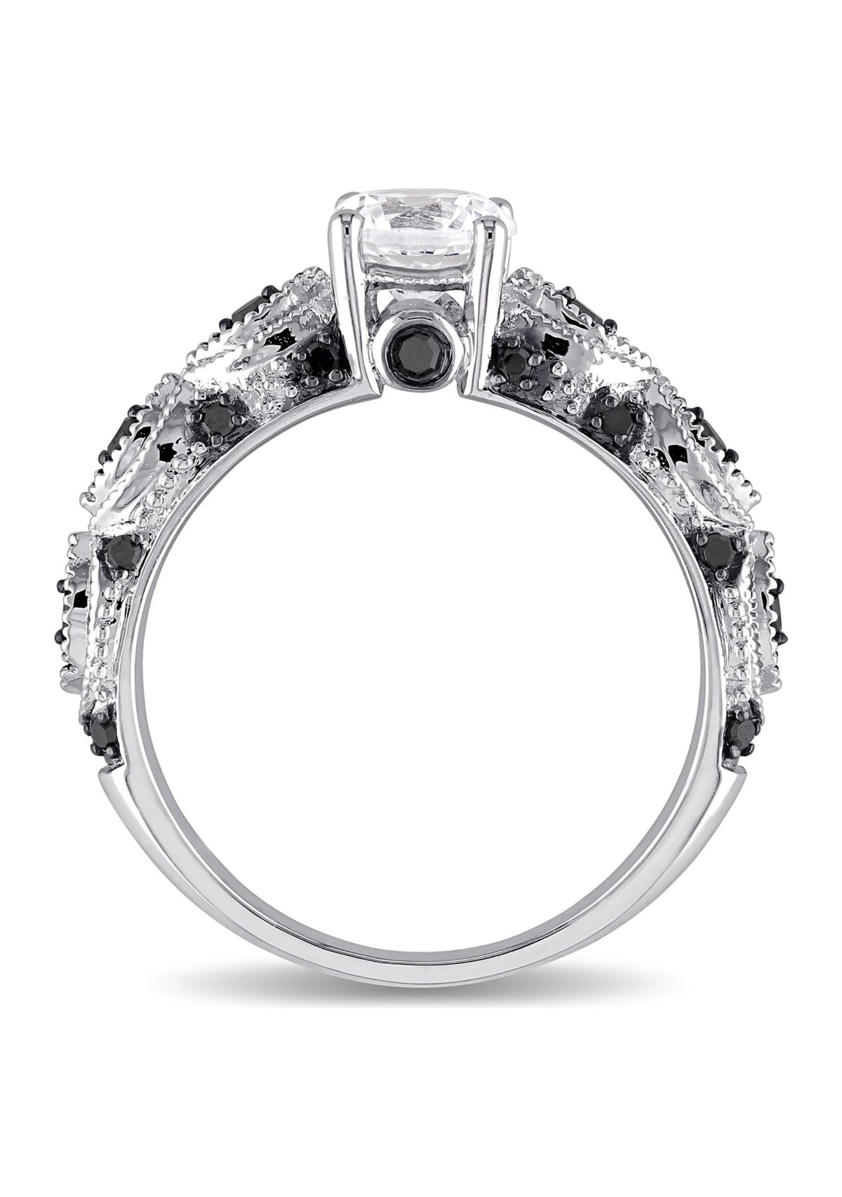 Lab Created Created White Sapphire and 1/4 CT TW Black Diamond Engagement Ring in 10k White Gold