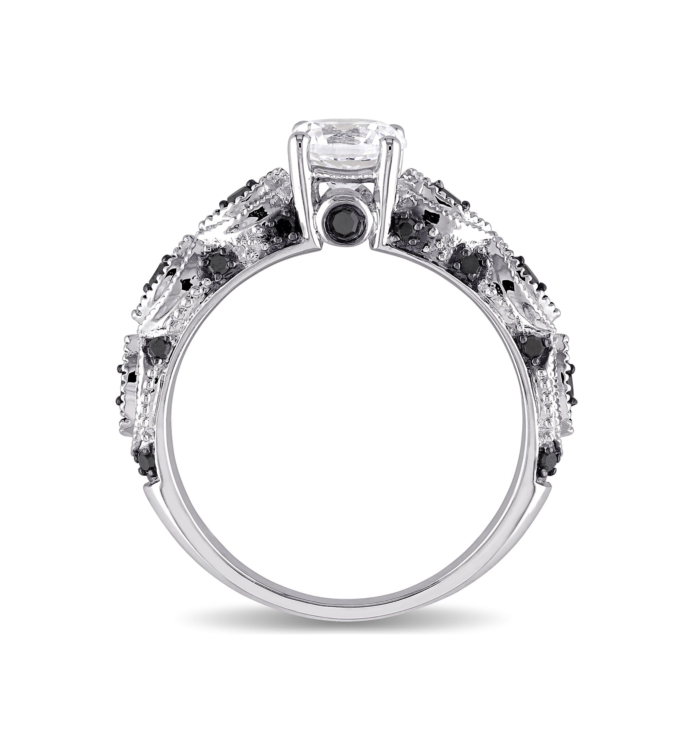 Lab Created Created White Sapphire and 1/4 CT TW Black Diamond Engagement Ring in 10k White Gold
