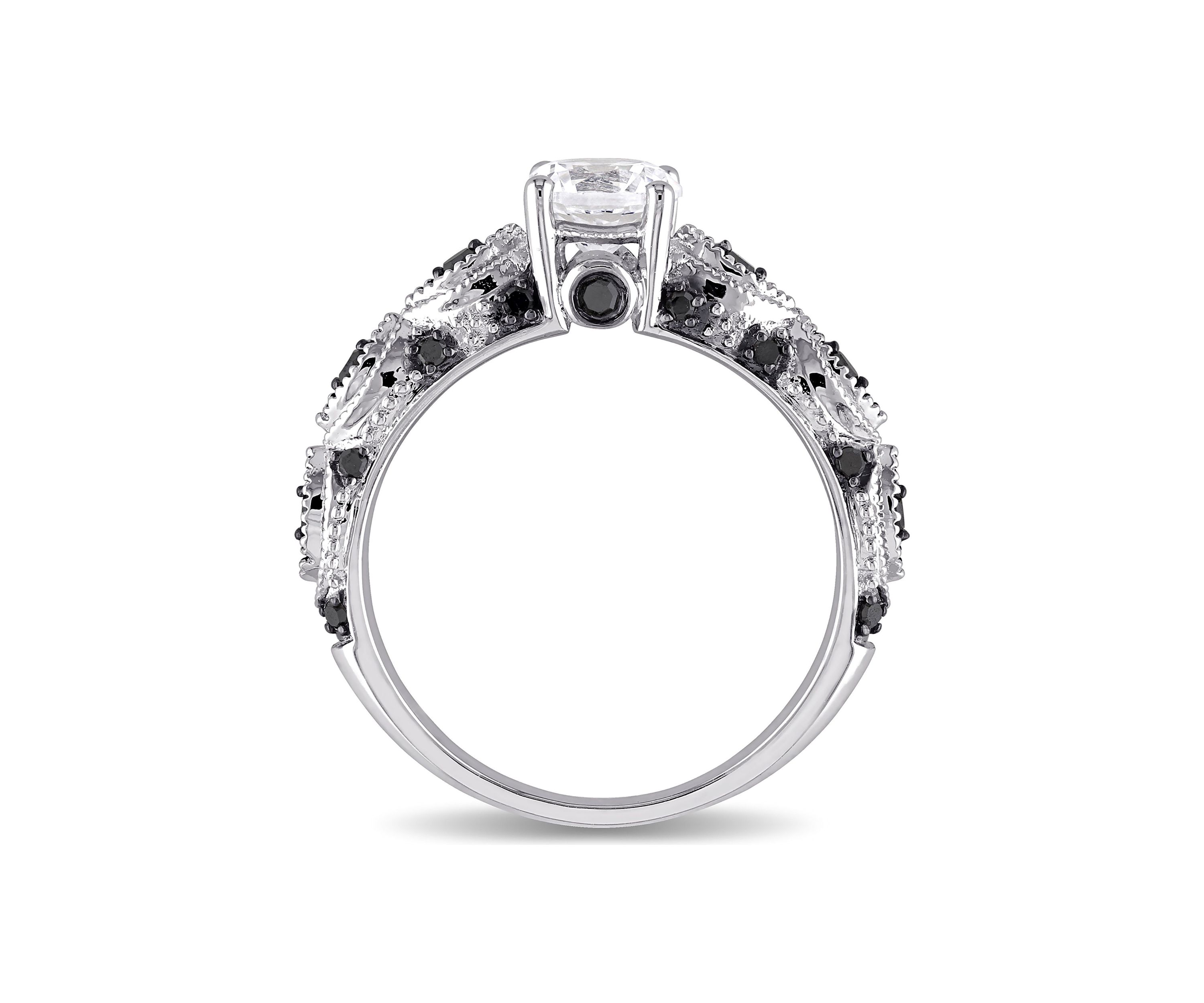 Lab Created Created White Sapphire and 1/4 CT TW Black Diamond Engagement Ring in 10k White Gold