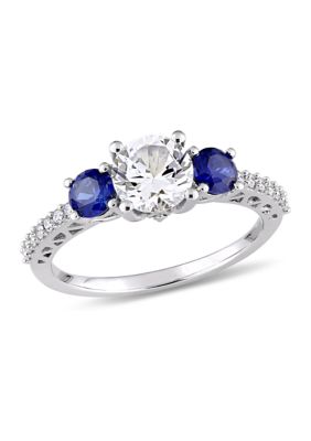 Belk & Co Lab Created Created White and Blue Sapphire 1/7 CT TW Diamond 3-Stone Engagement Ring in 10k White Gold, 7.5