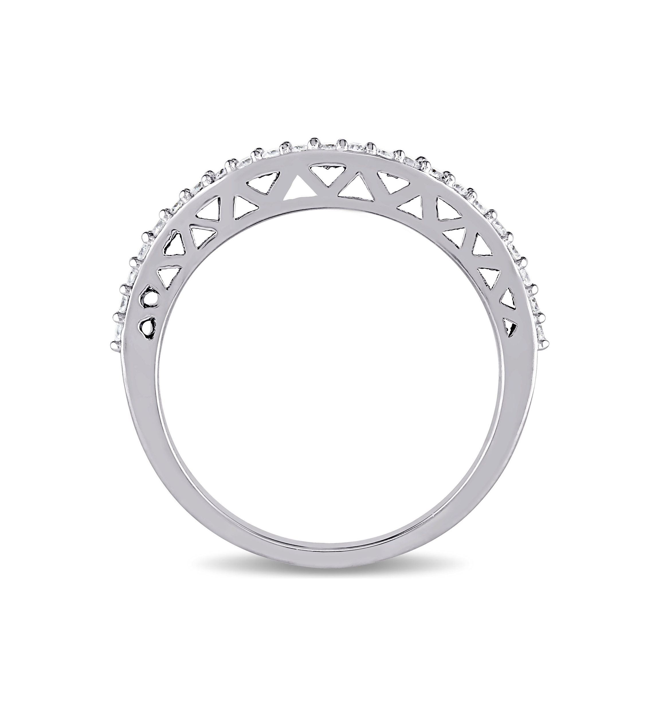 Lab Created Created White and Blue Sapphire 1/7 CT TW Diamond 3-Stone Engagement Ring in 10k White Gold