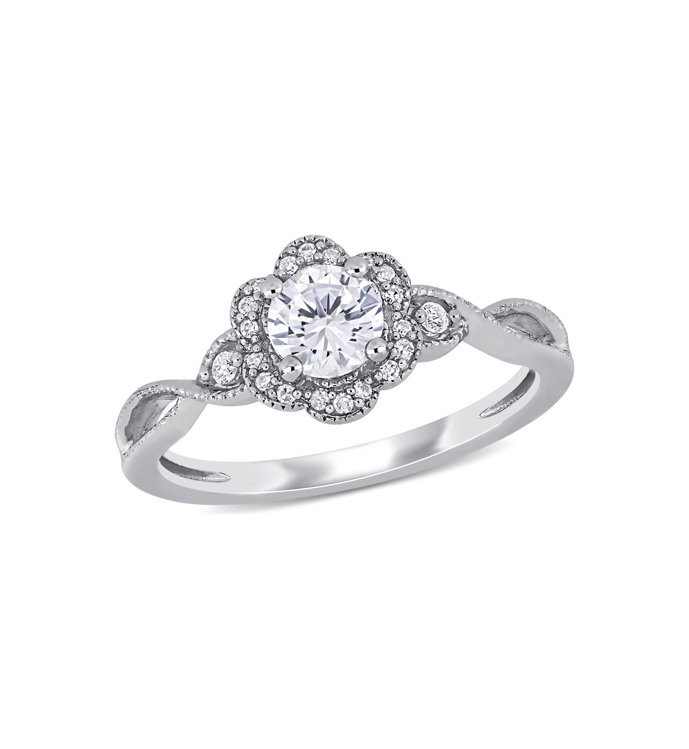 Lab Created 5/8 CT TGW Created White Sapphire and 1/10 CT TW Diamond Vintage Floral Ring in Sterling Silver