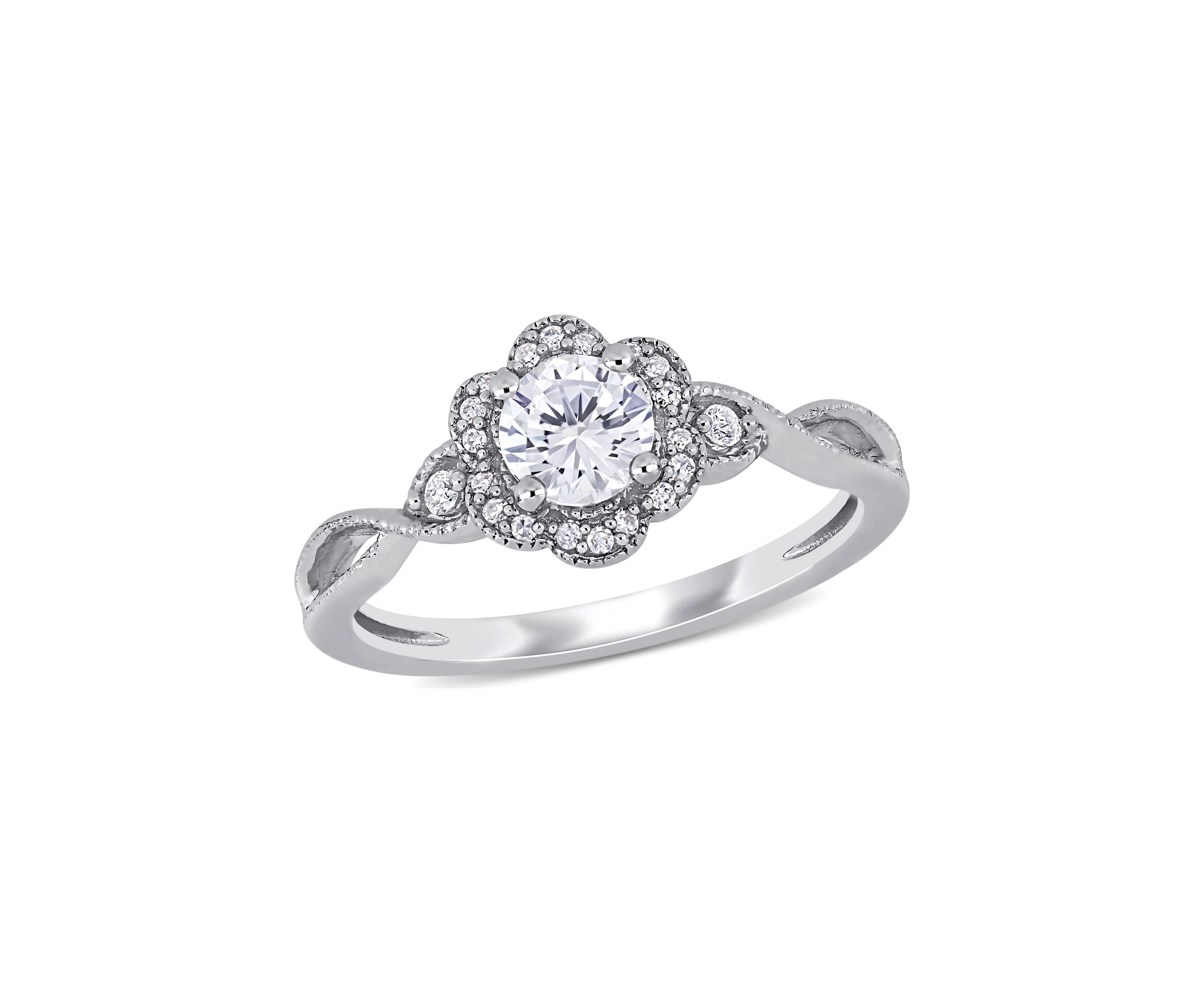 Lab Created 5/8 CT TGW Created White Sapphire and 1/10 CT TW Diamond Vintage Floral Ring in Sterling Silver