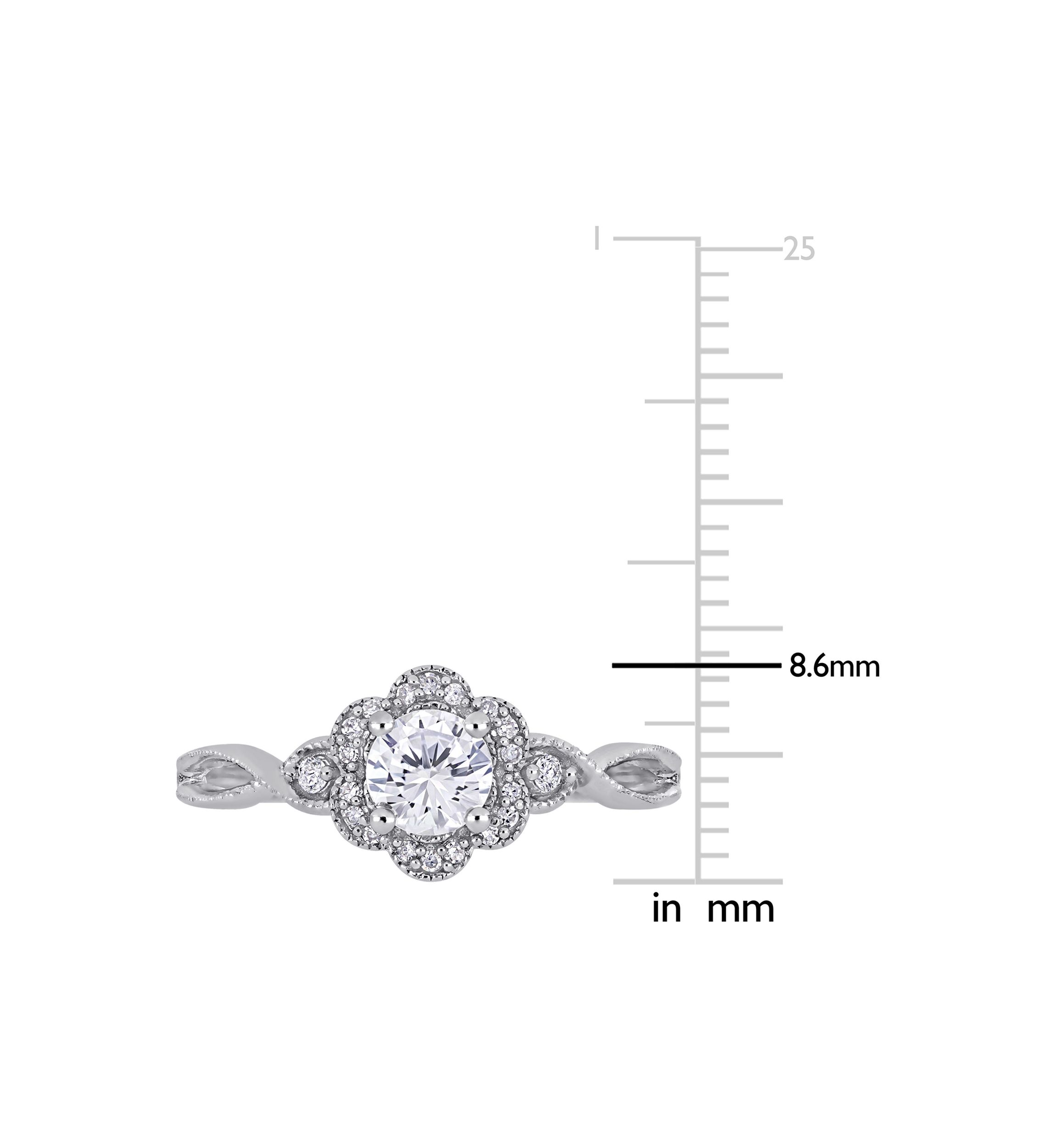 Lab Created 5/8 CT TGW Created White Sapphire and 1/10 CT TW Diamond Vintage Floral Ring in Sterling Silver