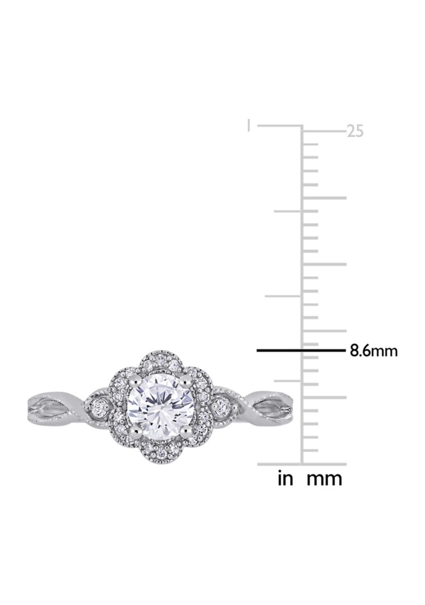 Lab Created 5/8 CT TGW Created White Sapphire and 1/10 CT TW Diamond Vintage Floral Ring in Sterling Silver