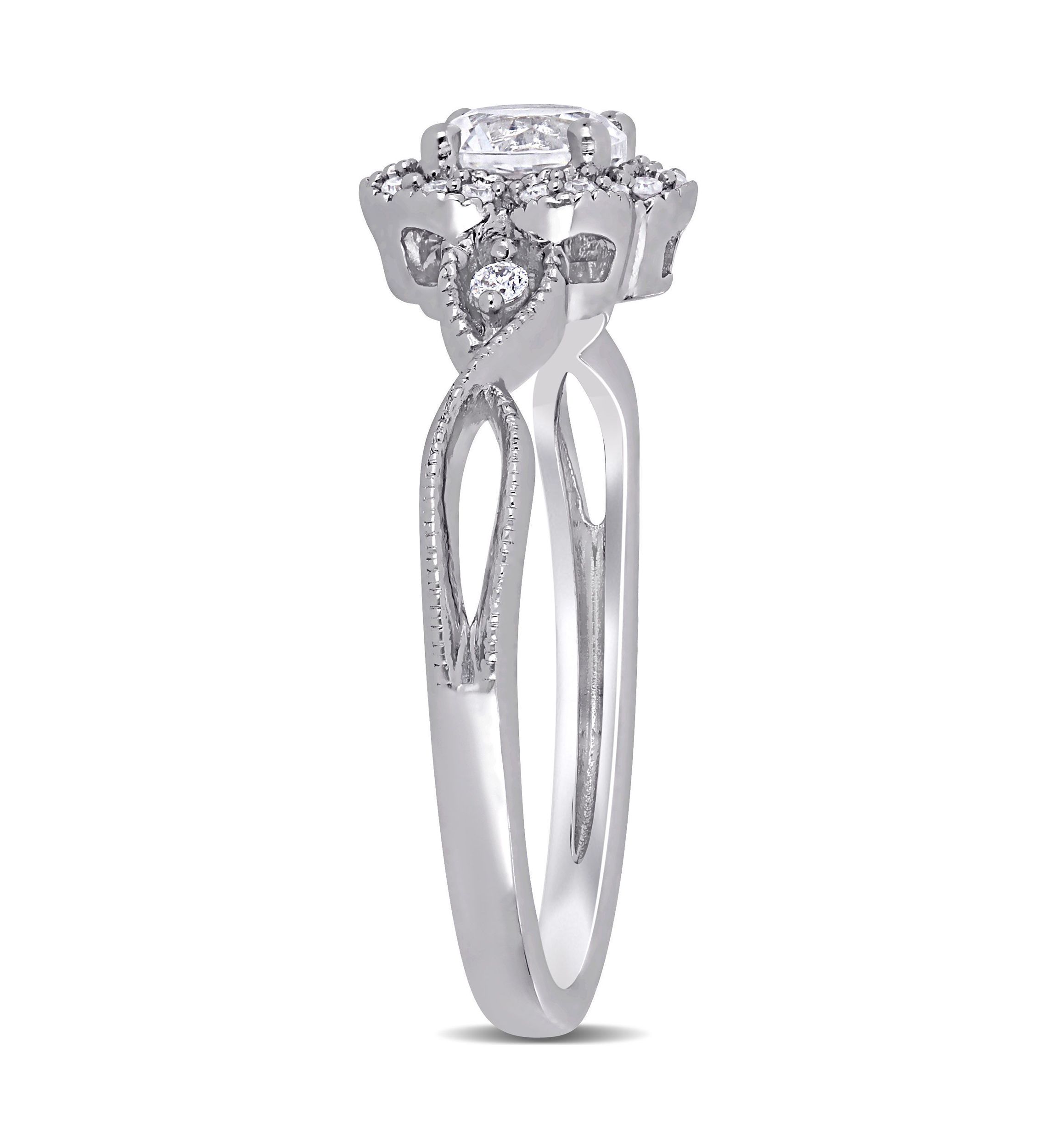 Lab Created 5/8 CT TGW Created White Sapphire and 1/10 CT TW Diamond Vintage Floral Ring in Sterling Silver