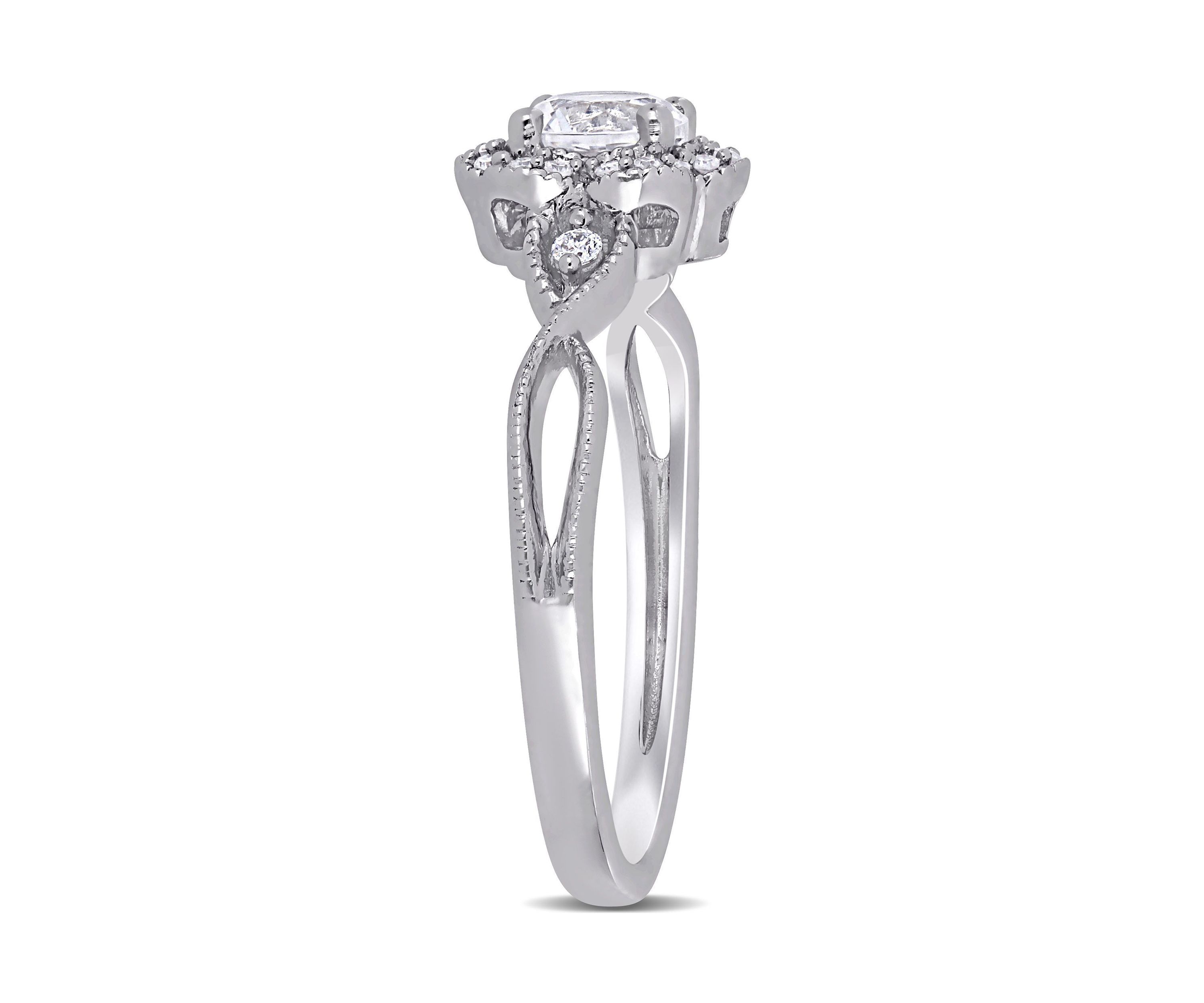 Lab Created 5/8 CT TGW Created White Sapphire and 1/10 CT TW Diamond Vintage Floral Ring in Sterling Silver