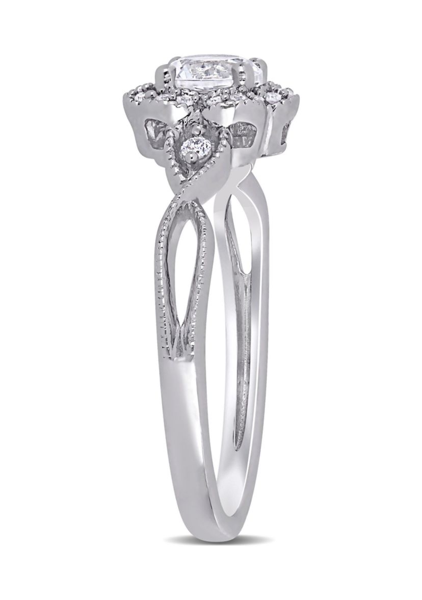 Lab Created 5/8 CT TGW Created White Sapphire and 1/10 CT TW Diamond Vintage Floral Ring in Sterling Silver