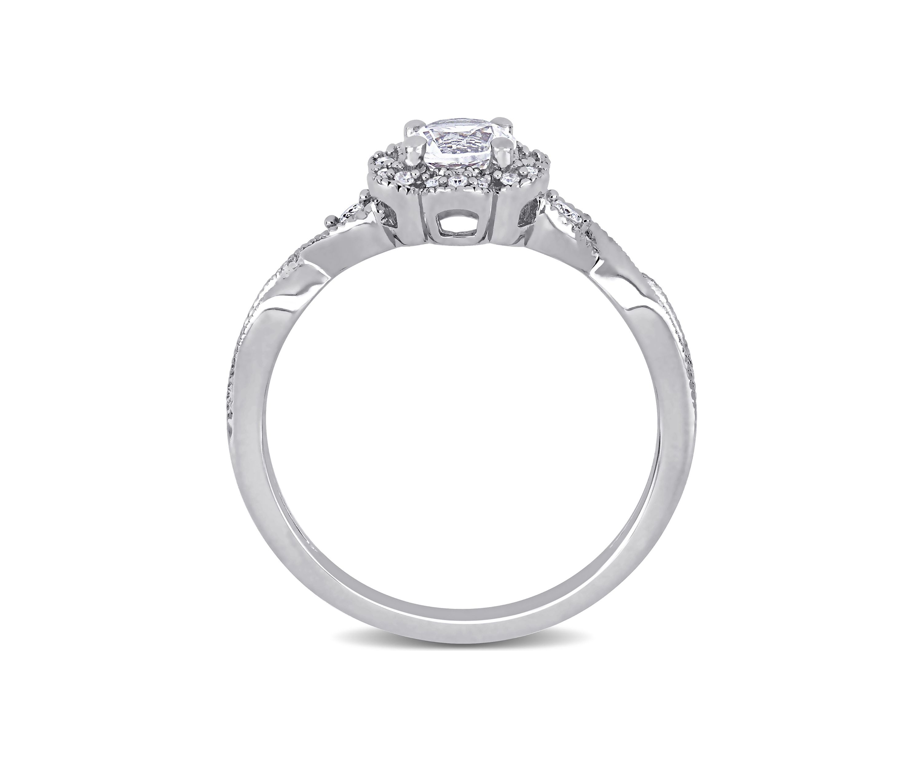 Lab Created 5/8 CT TGW Created White Sapphire and 1/10 CT TW Diamond Vintage Floral Ring in Sterling Silver