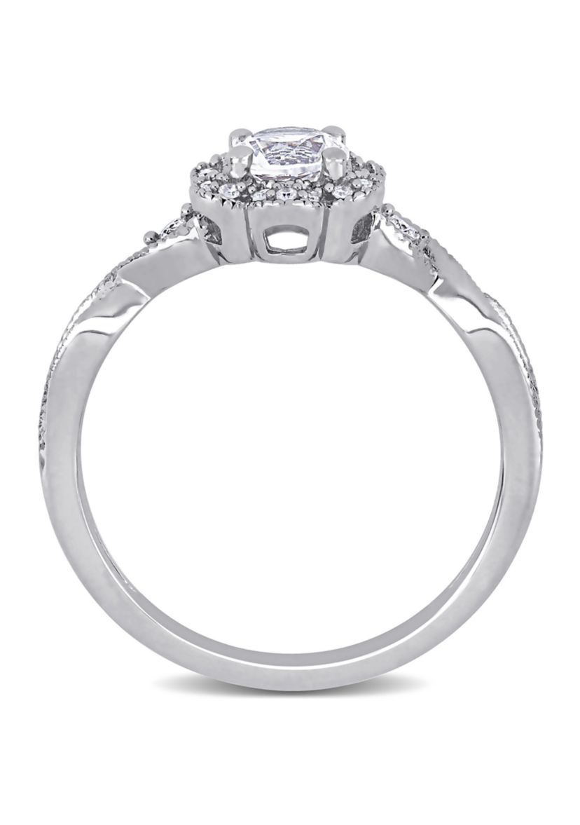 Lab Created 5/8 CT TGW Created White Sapphire and 1/10 CT TW Diamond Vintage Floral Ring in Sterling Silver