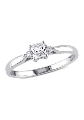 Belk & Co Lab Created 1/3 CT TGW Created White Sapphire and Diamond Accent Princess Cut Ring in Sterling Silver