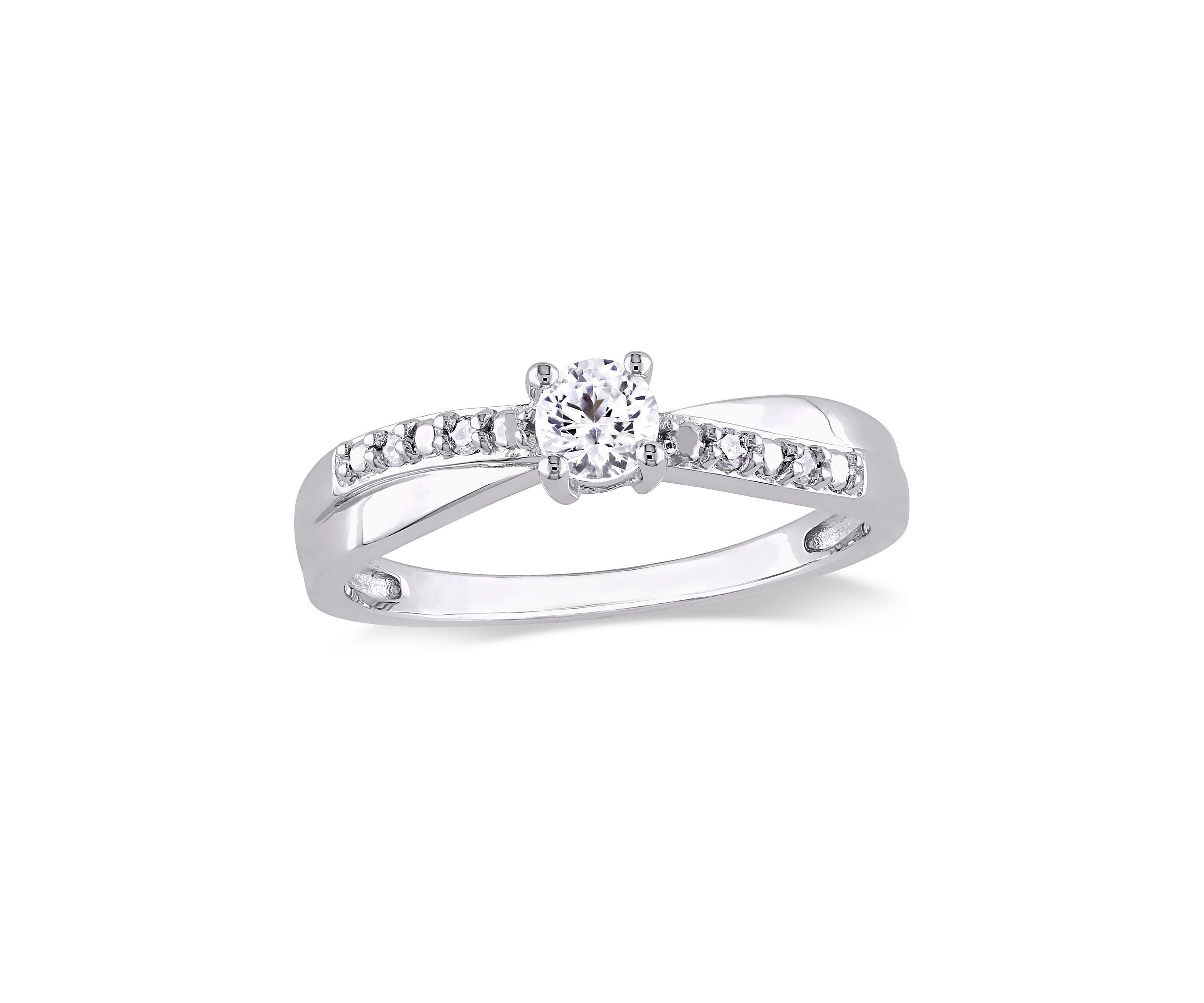 Lab Created 1/3 CT TGW Created White Sapphire and Diamond Crossover Ring in Sterling Silver