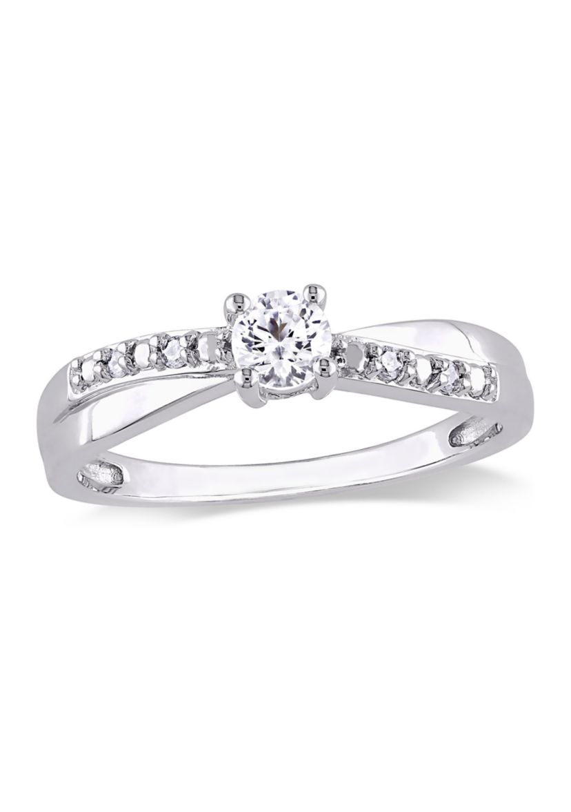 Lab Created 1/3 CT TGW Created White Sapphire and Diamond Crossover Ring in Sterling Silver
