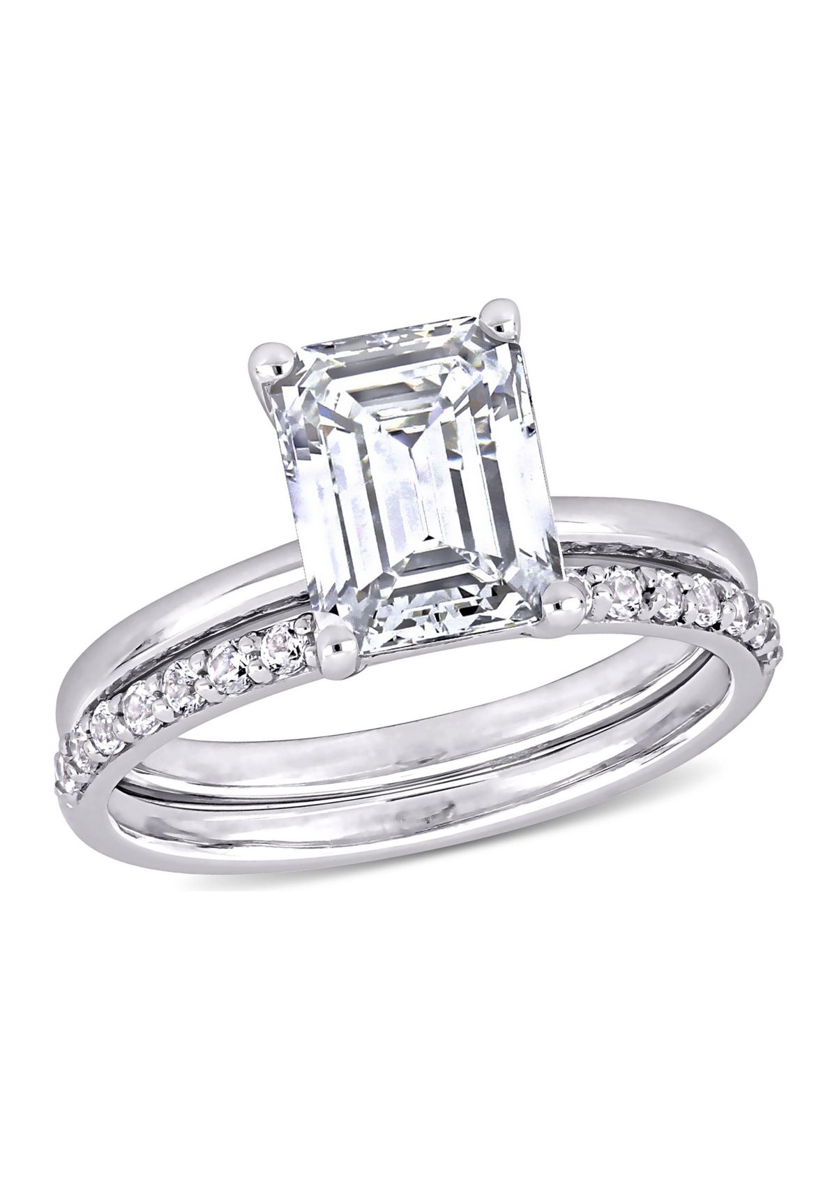 Lab Created 4 CT TGW Created White Sapphire Emerald-Cut Bridal Ring Set in 10k White Gold