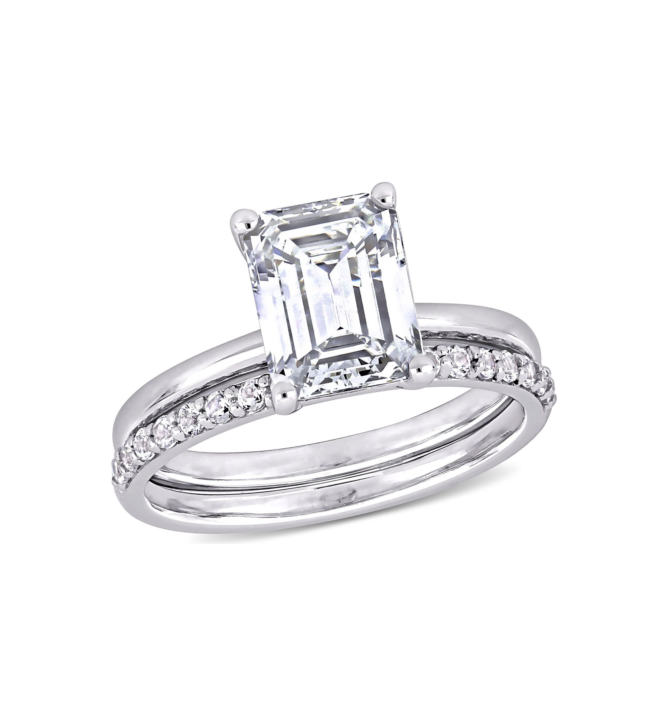 Lab Created 4 CT TGW Created White Sapphire Emerald-Cut Bridal Ring Set in 10k White Gold