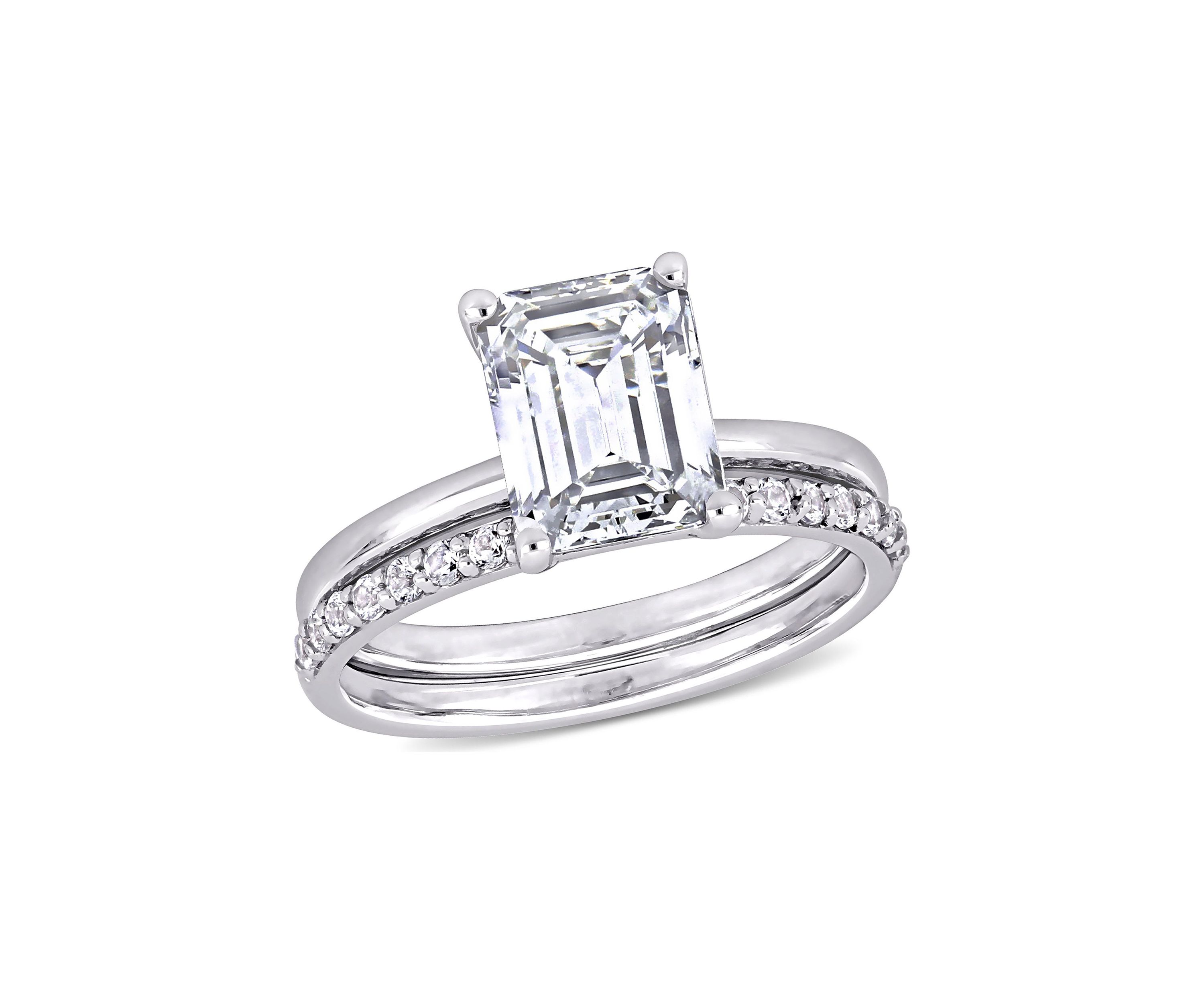 Lab Created 4 CT TGW Created White Sapphire Emerald-Cut Bridal Ring Set in 10k White Gold
