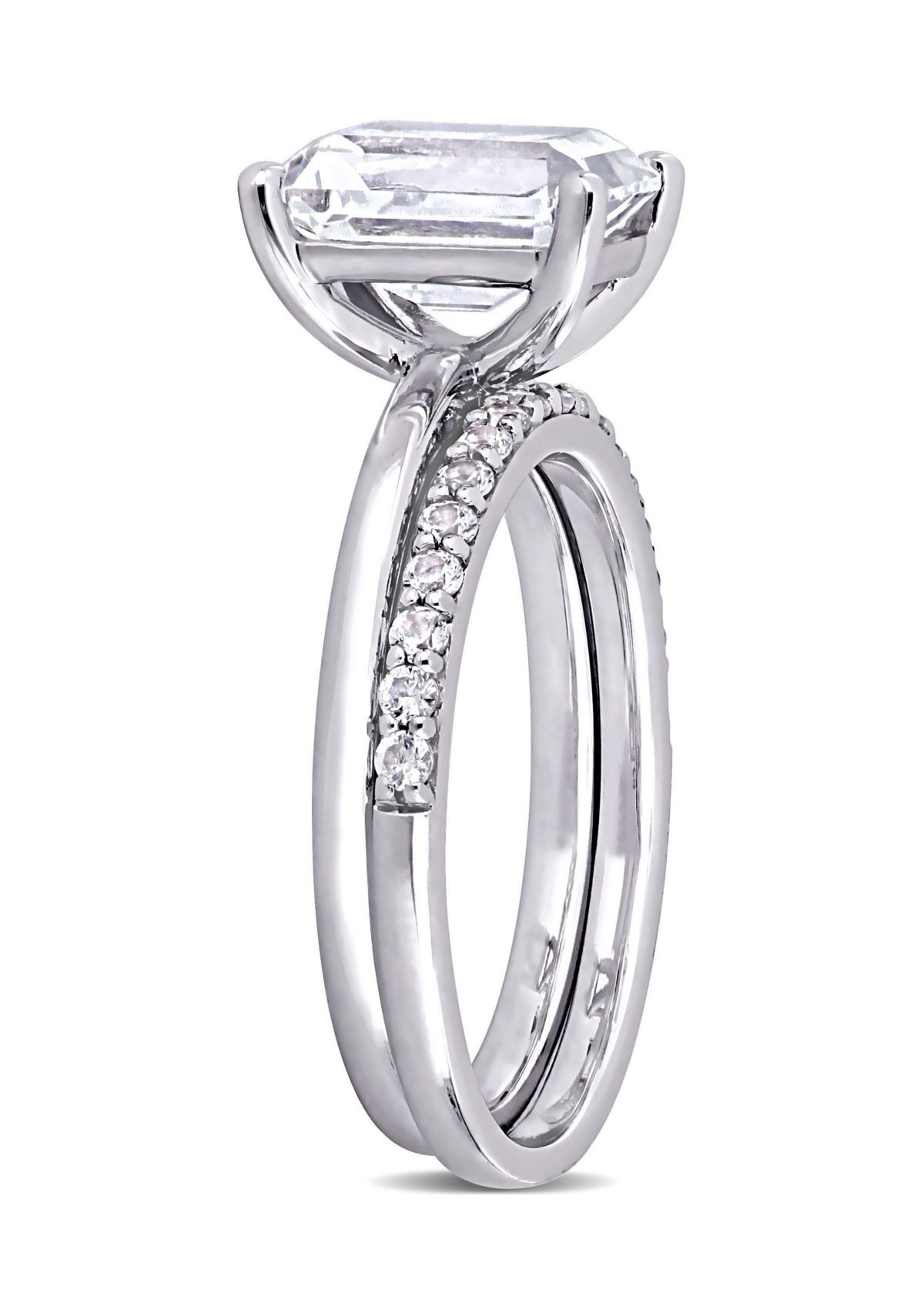 Lab Created 4 CT TGW Created White Sapphire Emerald-Cut Bridal Ring Set in 10k White Gold
