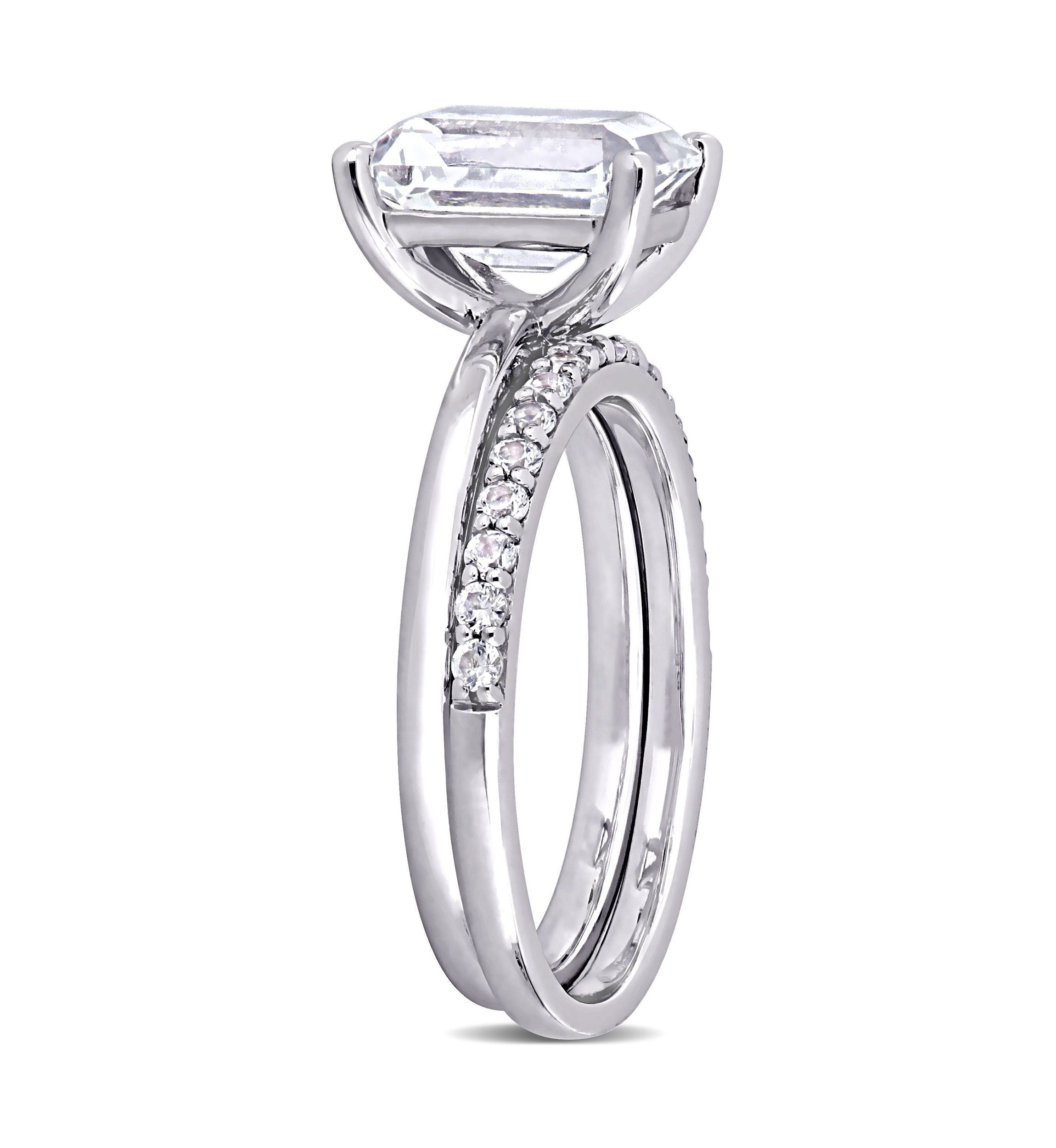Lab Created 4 CT TGW Created White Sapphire Emerald-Cut Bridal Ring Set in 10k White Gold