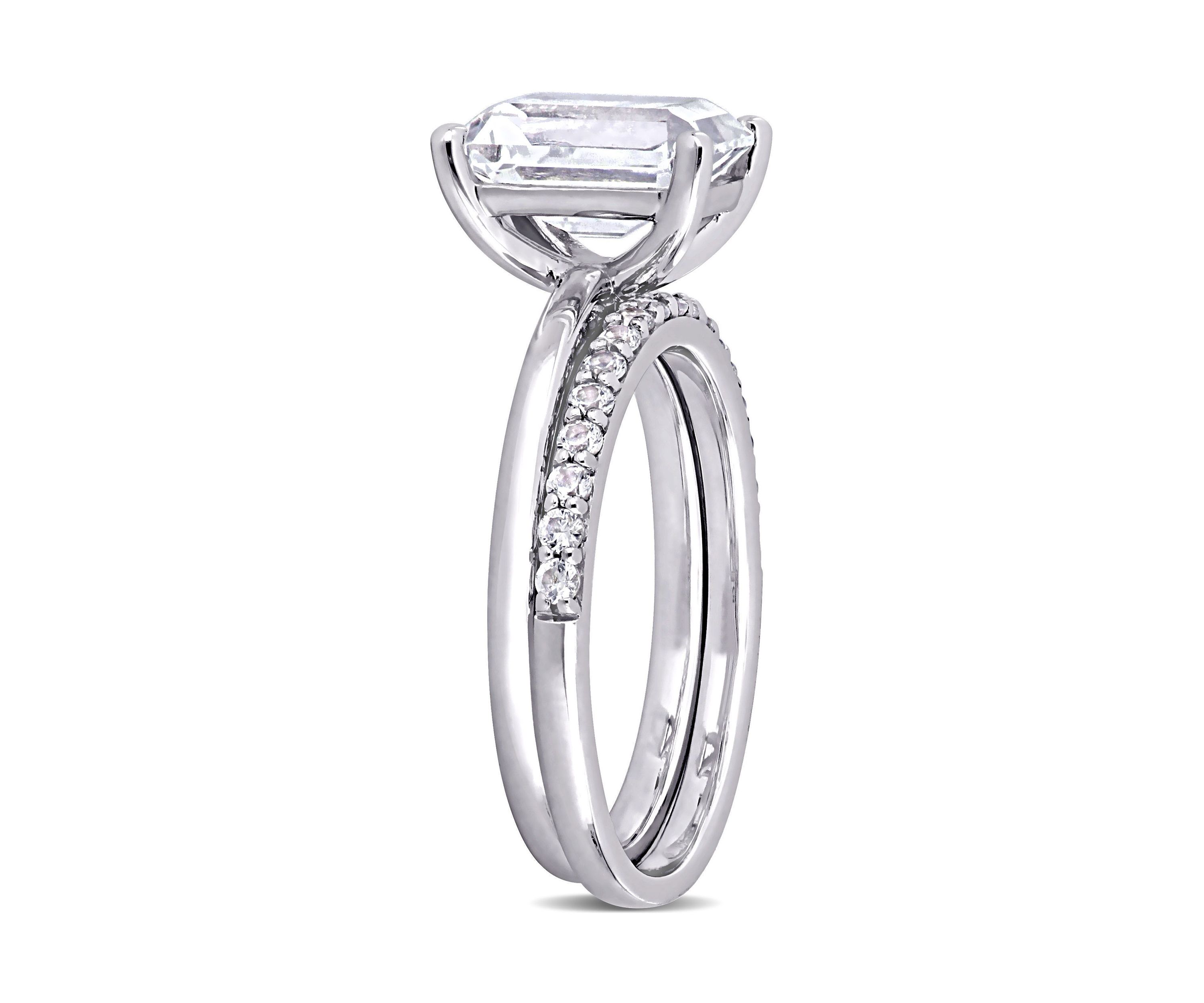 Lab Created 4 CT TGW Created White Sapphire Emerald-Cut Bridal Ring Set in 10k White Gold