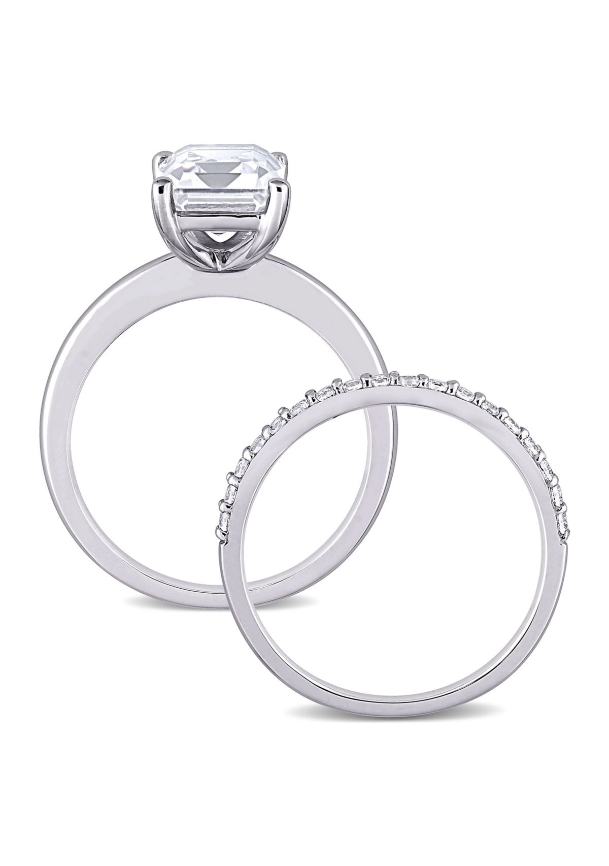 Lab Created 4 CT TGW Created White Sapphire Emerald-Cut Bridal Ring Set in 10k White Gold
