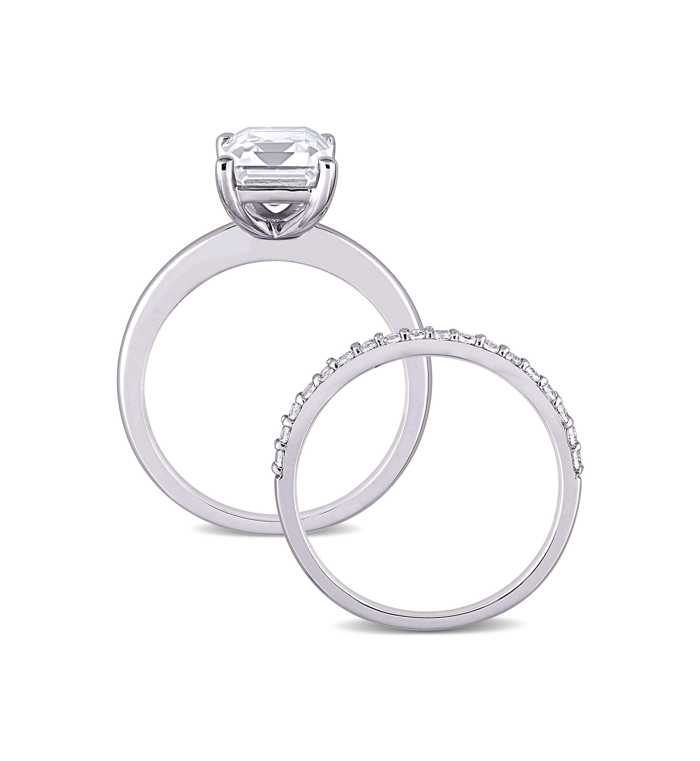 Lab Created 4 CT TGW Created White Sapphire Emerald-Cut Bridal Ring Set in 10k White Gold