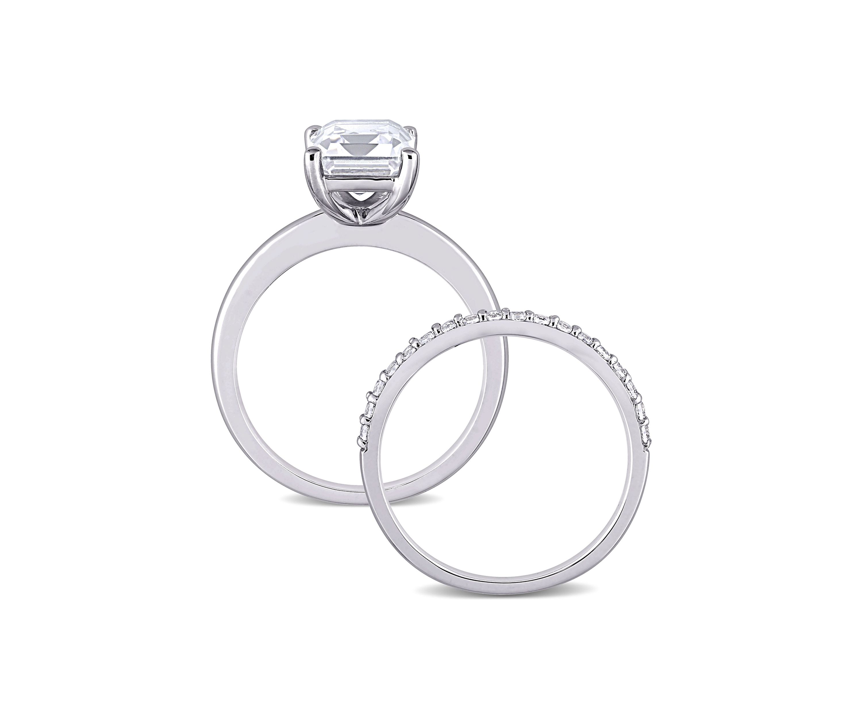 Lab Created 4 CT TGW Created White Sapphire Emerald-Cut Bridal Ring Set in 10k White Gold