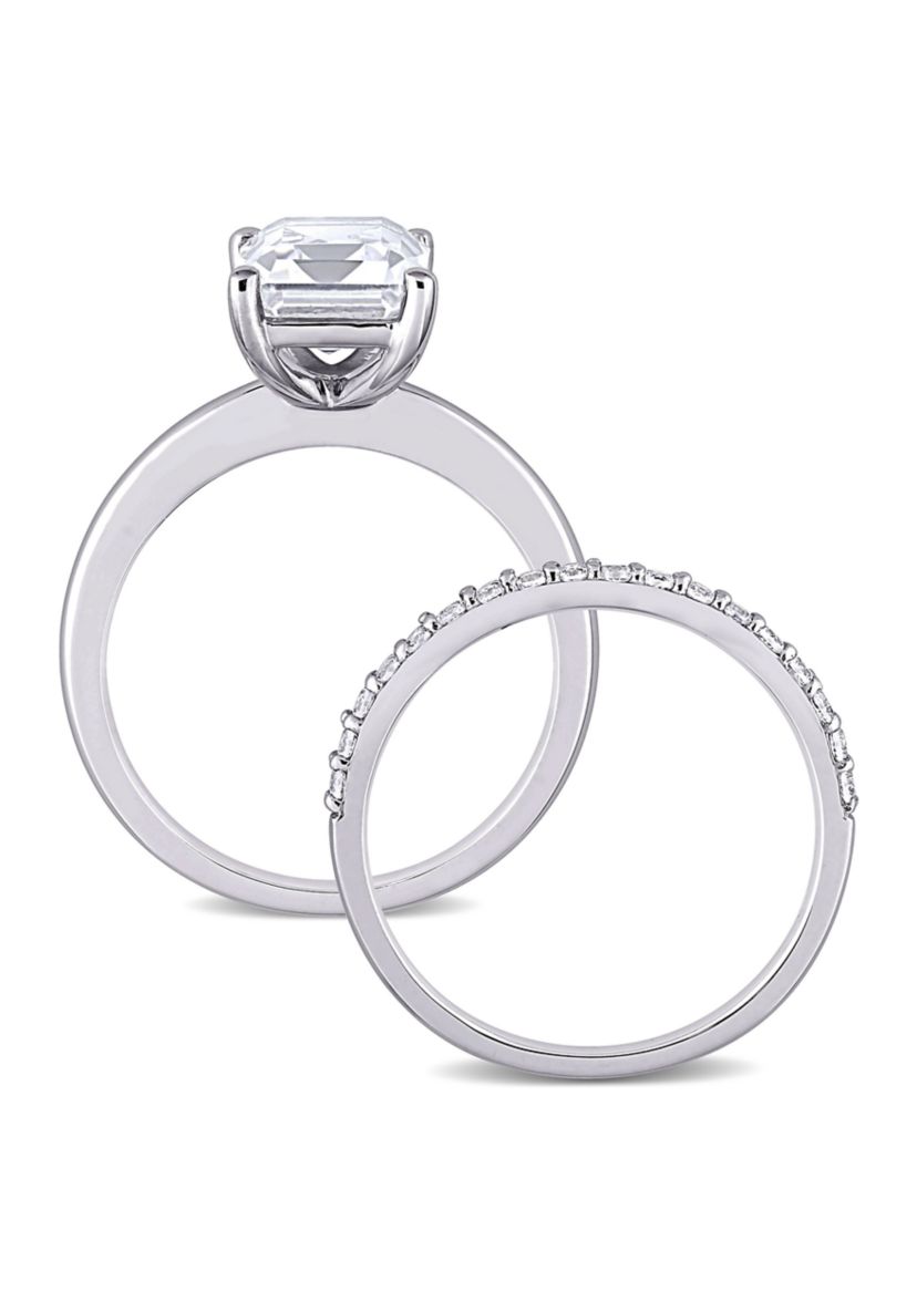 Lab Created 4 CT TGW Created White Sapphire Emerald-Cut Bridal Ring Set in 10k White Gold
