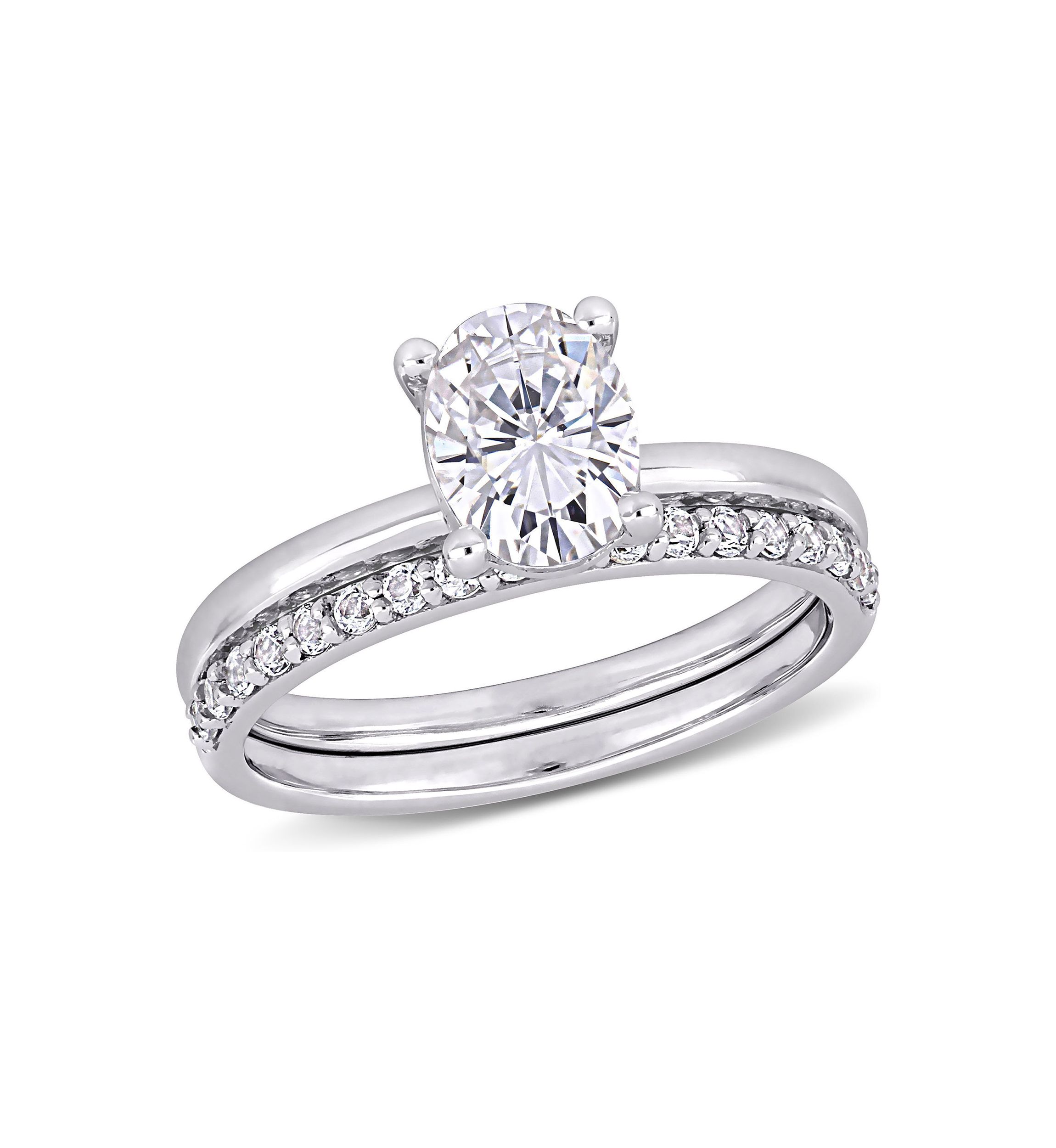 Lab Created 3.3 CT TGW Created White Sapphire Oval Bridal Ring Set in 10k White Gold