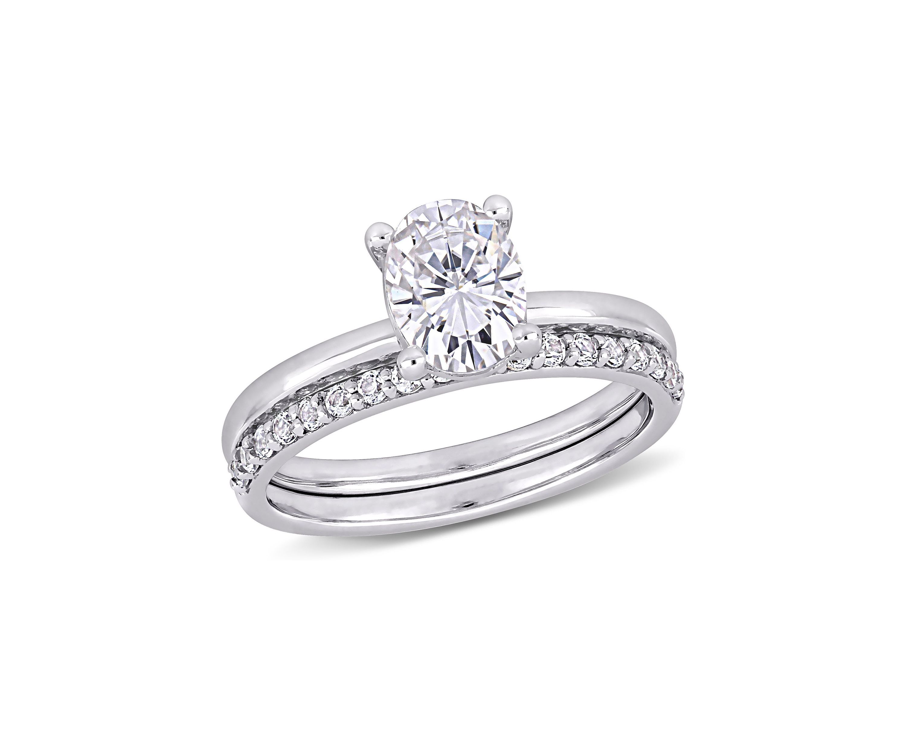 Lab Created 3.3 CT TGW Created White Sapphire Oval Bridal Ring Set in 10k White Gold