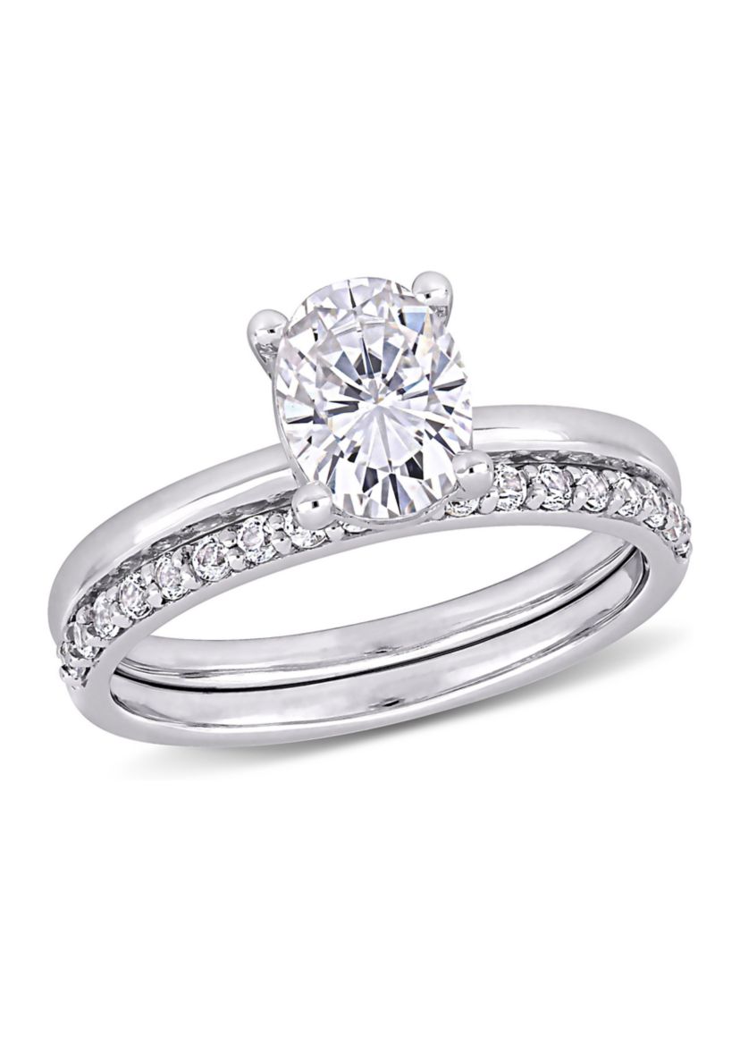 Lab Created 3.3 CT TGW Created White Sapphire Oval Bridal Ring Set in 10k White Gold