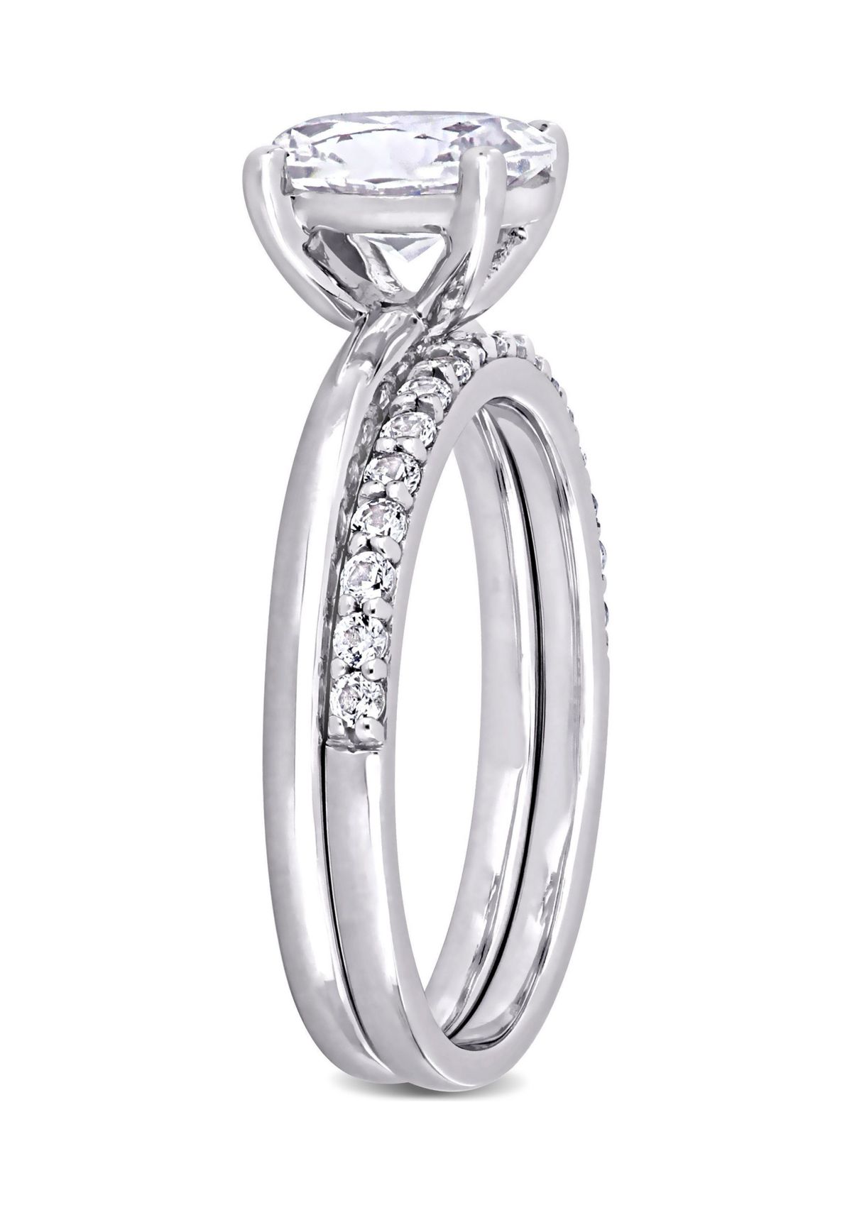 Lab Created 3.3 CT TGW Created White Sapphire Oval Bridal Ring Set in 10k White Gold