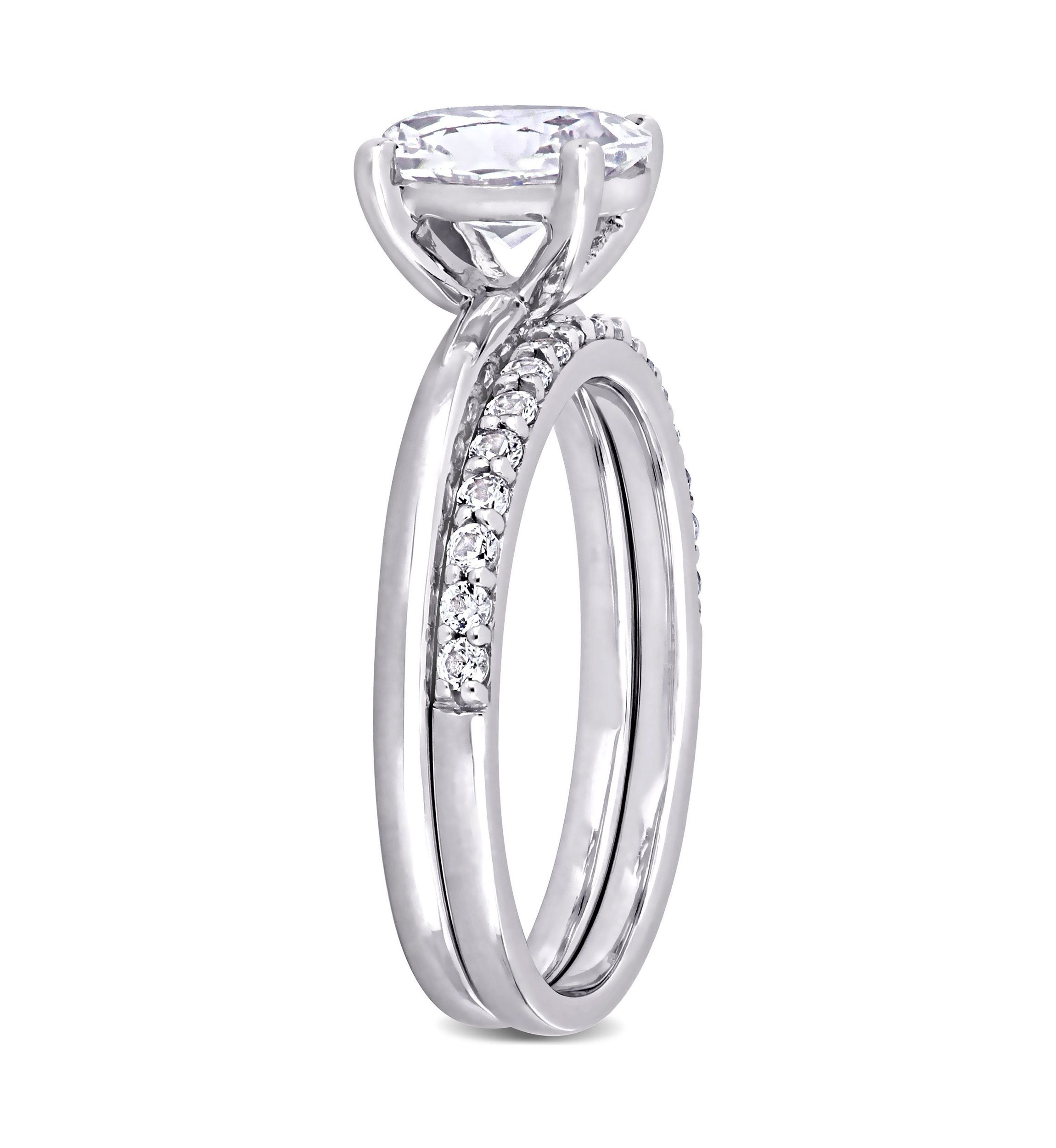 Lab Created 3.3 CT TGW Created White Sapphire Oval Bridal Ring Set in 10k White Gold