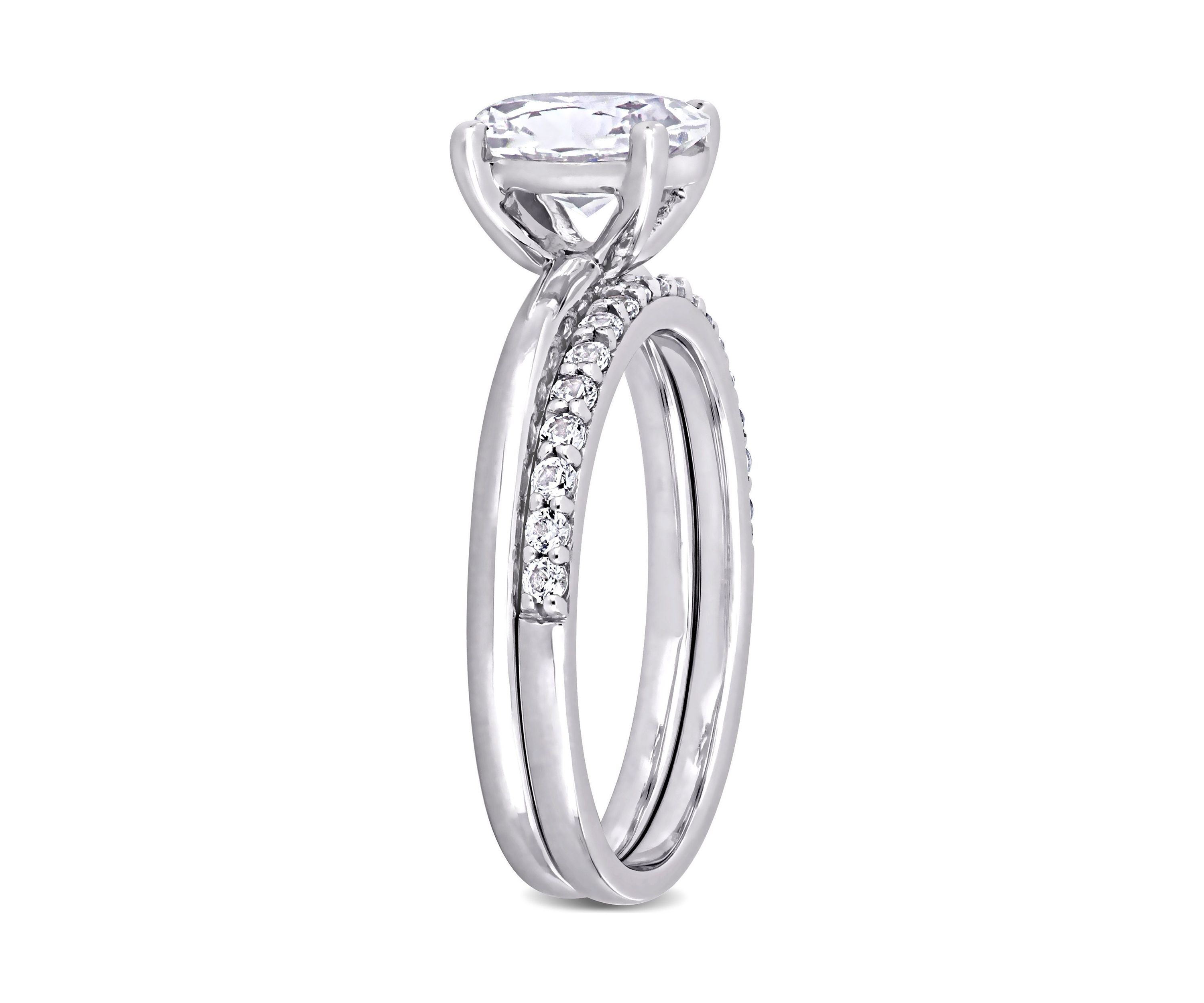 Lab Created 3.3 CT TGW Created White Sapphire Oval Bridal Ring Set in 10k White Gold