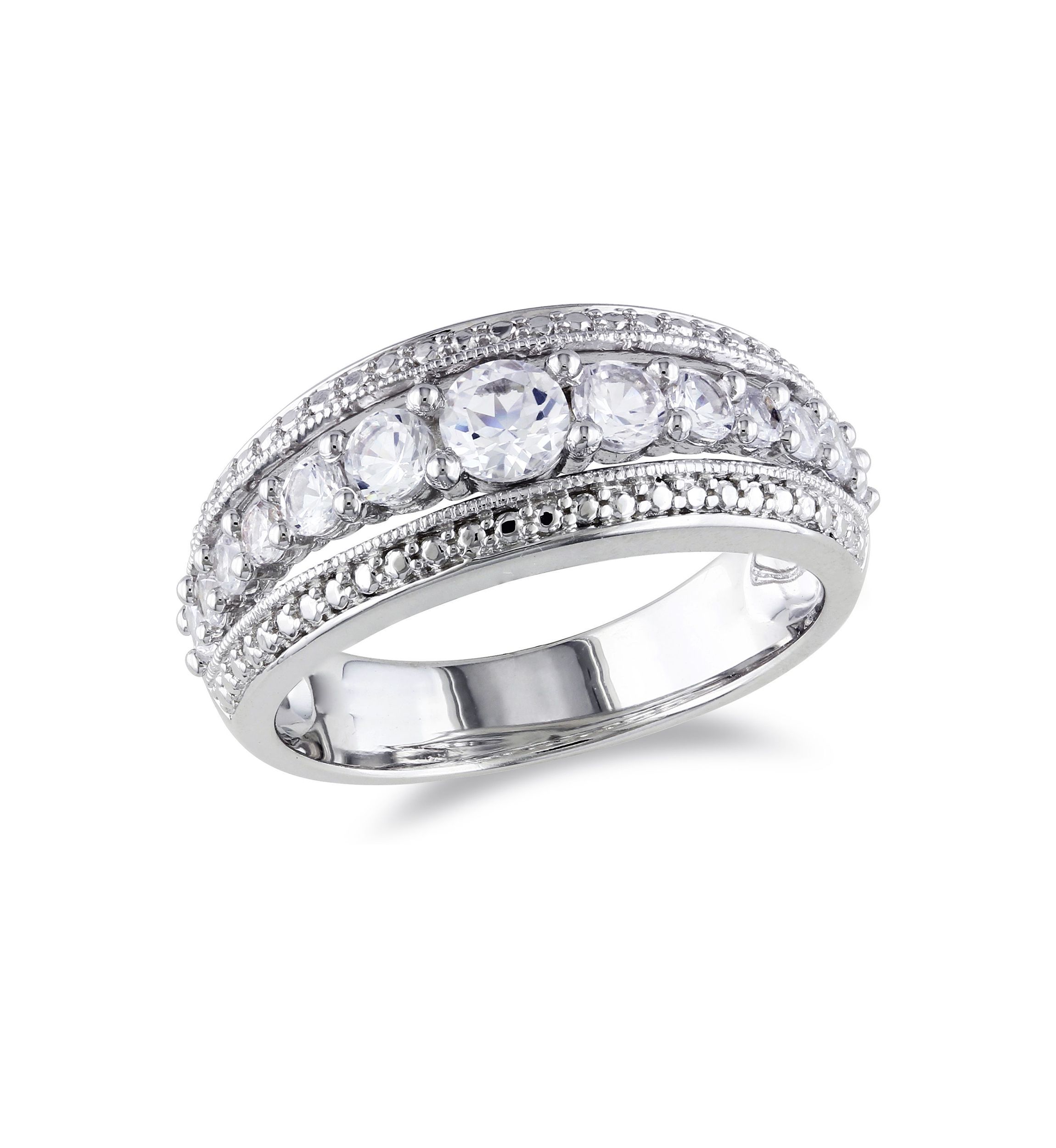 Lab Created 1.2 CT TGW Created White Sapphire Graduated Ring in Sterling Silver