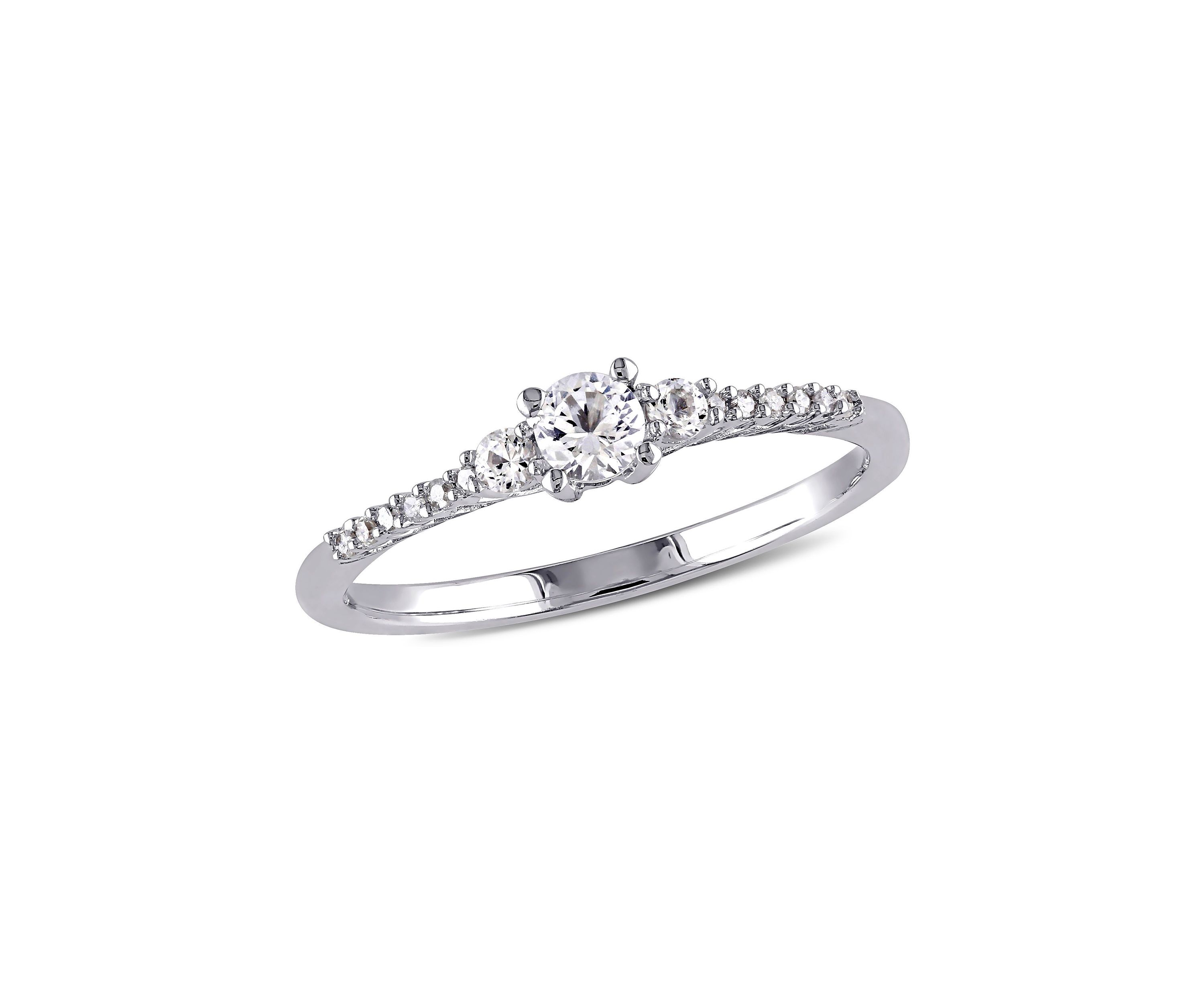 Lab Created 1/3 CT TGW Created White Sapphire and Diamond Accent Promise Ring in Sterling Silver