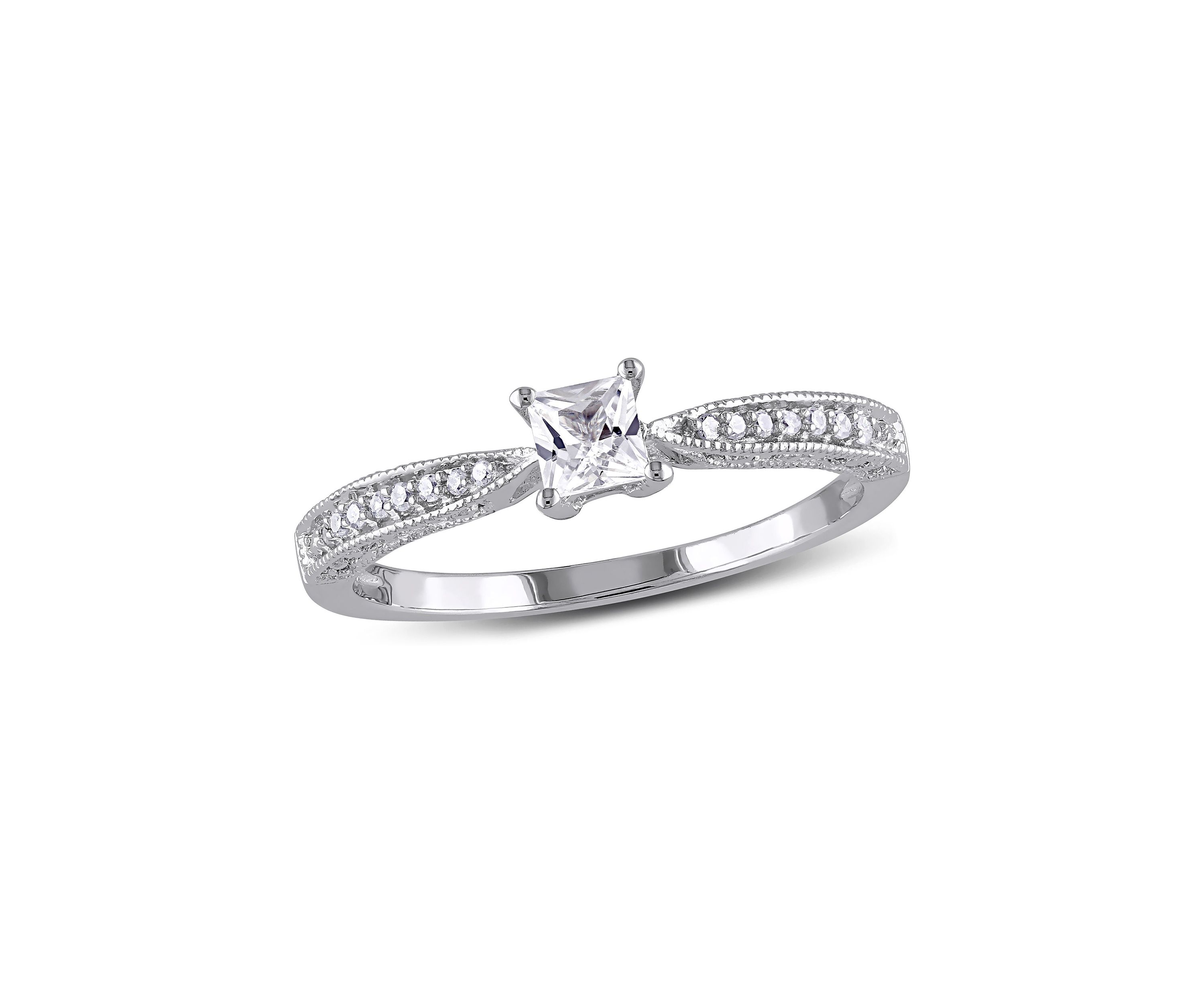 Lab Created 1/3 CT TGW Created White Sapphire and Diamond Accent Engagement Ring in Sterling Silver